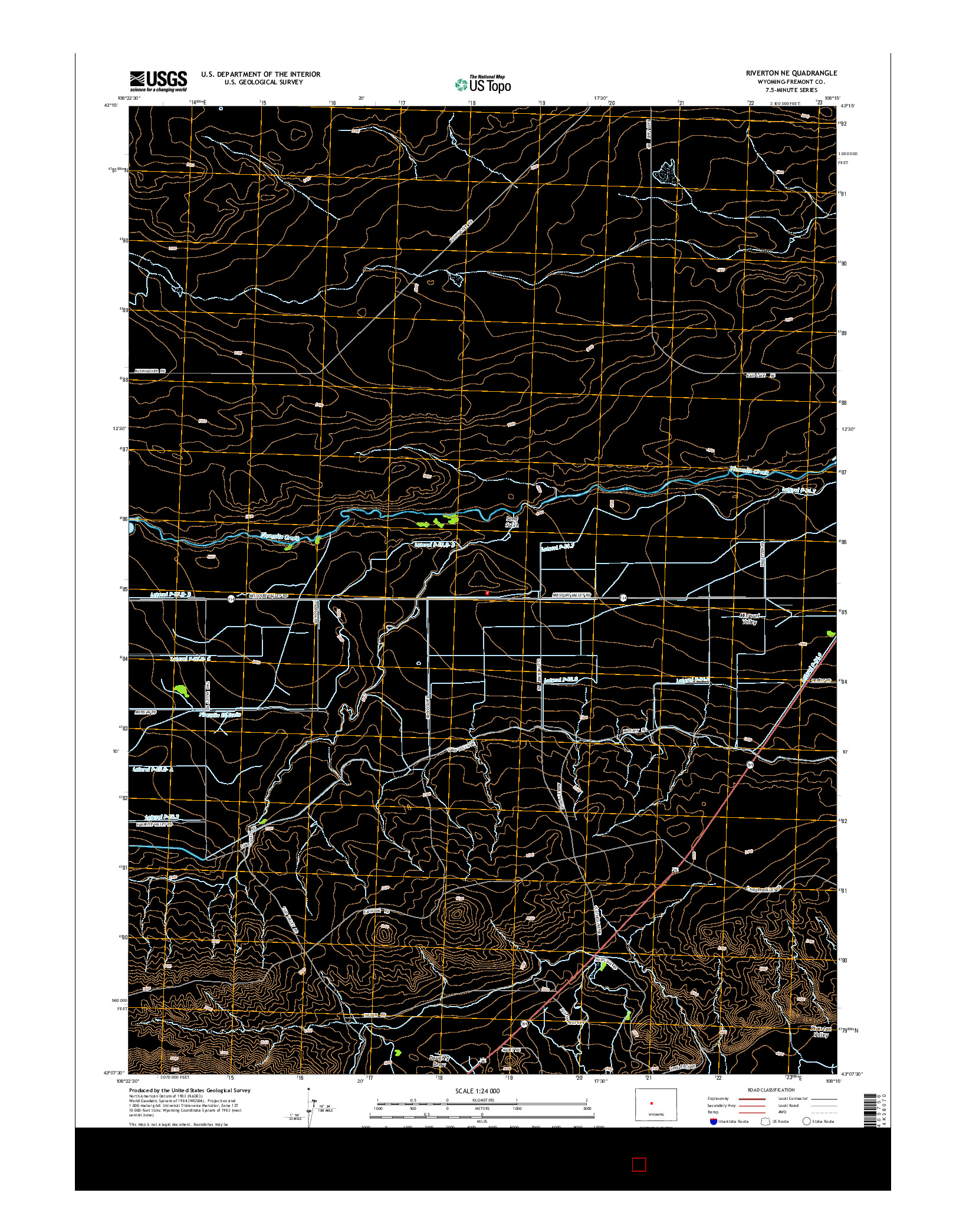 USGS US TOPO 7.5-MINUTE MAP FOR RIVERTON NE, WY 2015