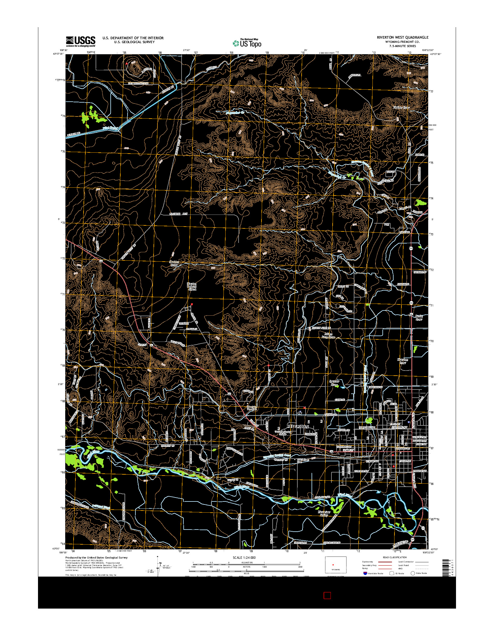 USGS US TOPO 7.5-MINUTE MAP FOR RIVERTON WEST, WY 2015