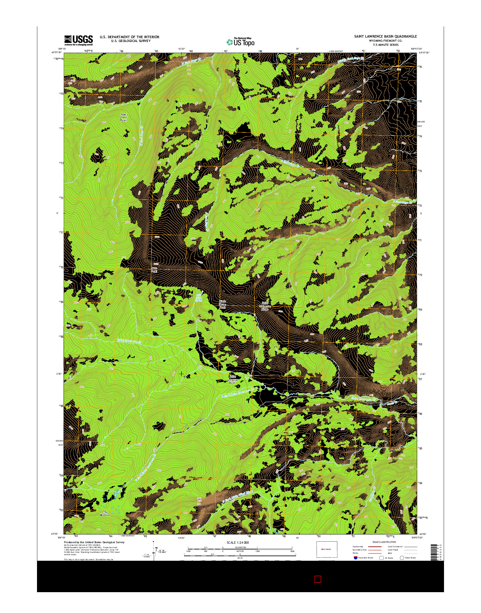 USGS US TOPO 7.5-MINUTE MAP FOR SAINT LAWRENCE BASIN, WY 2015