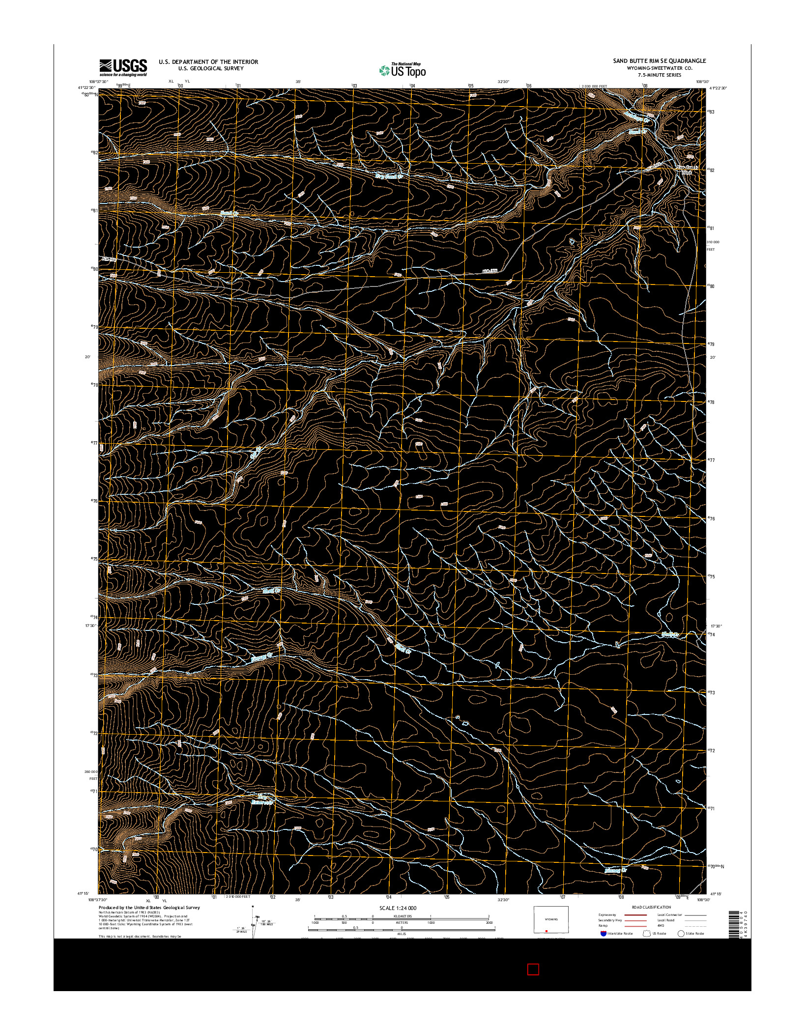 USGS US TOPO 7.5-MINUTE MAP FOR SAND BUTTE RIM SE, WY 2015