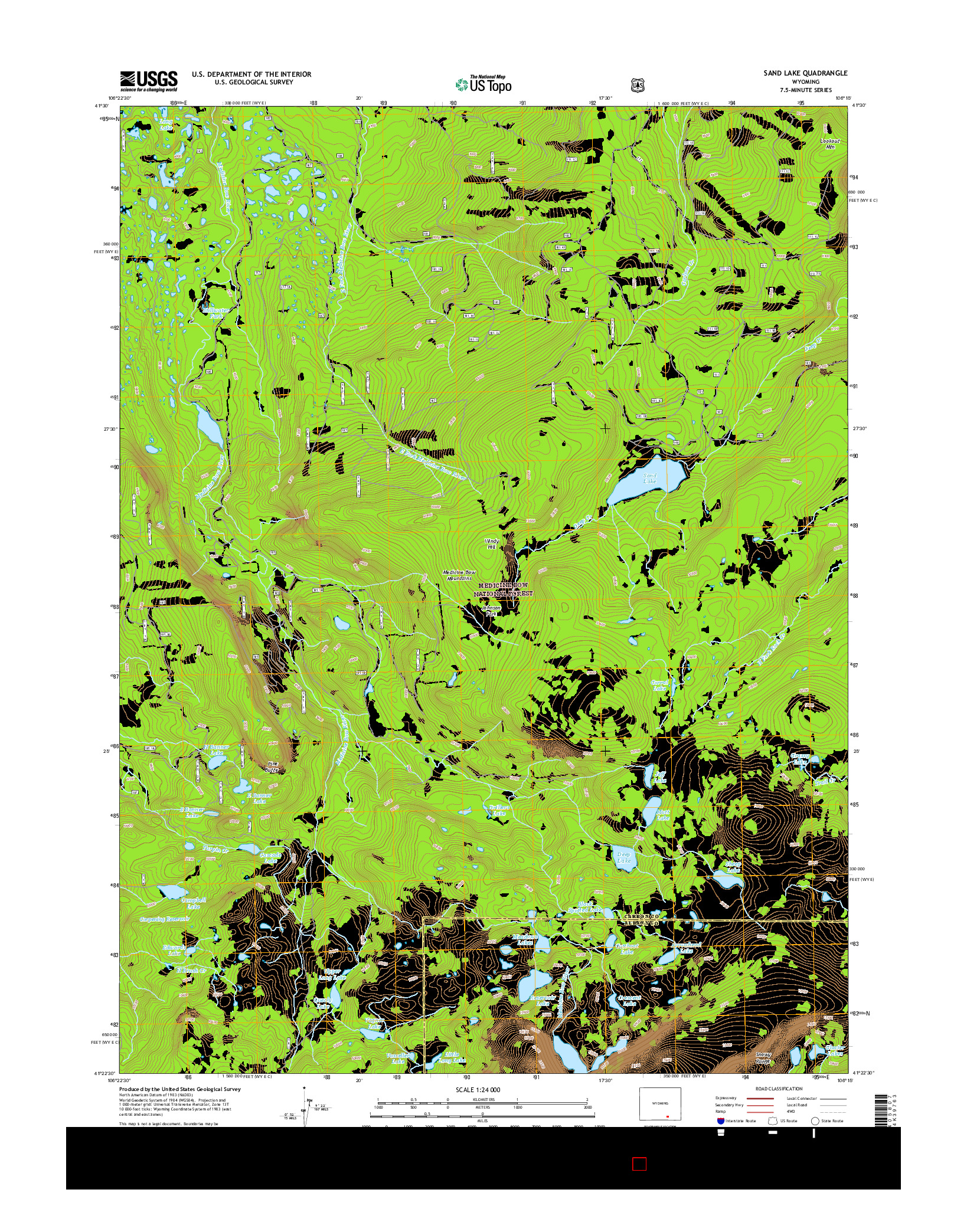 USGS US TOPO 7.5-MINUTE MAP FOR SAND LAKE, WY 2015