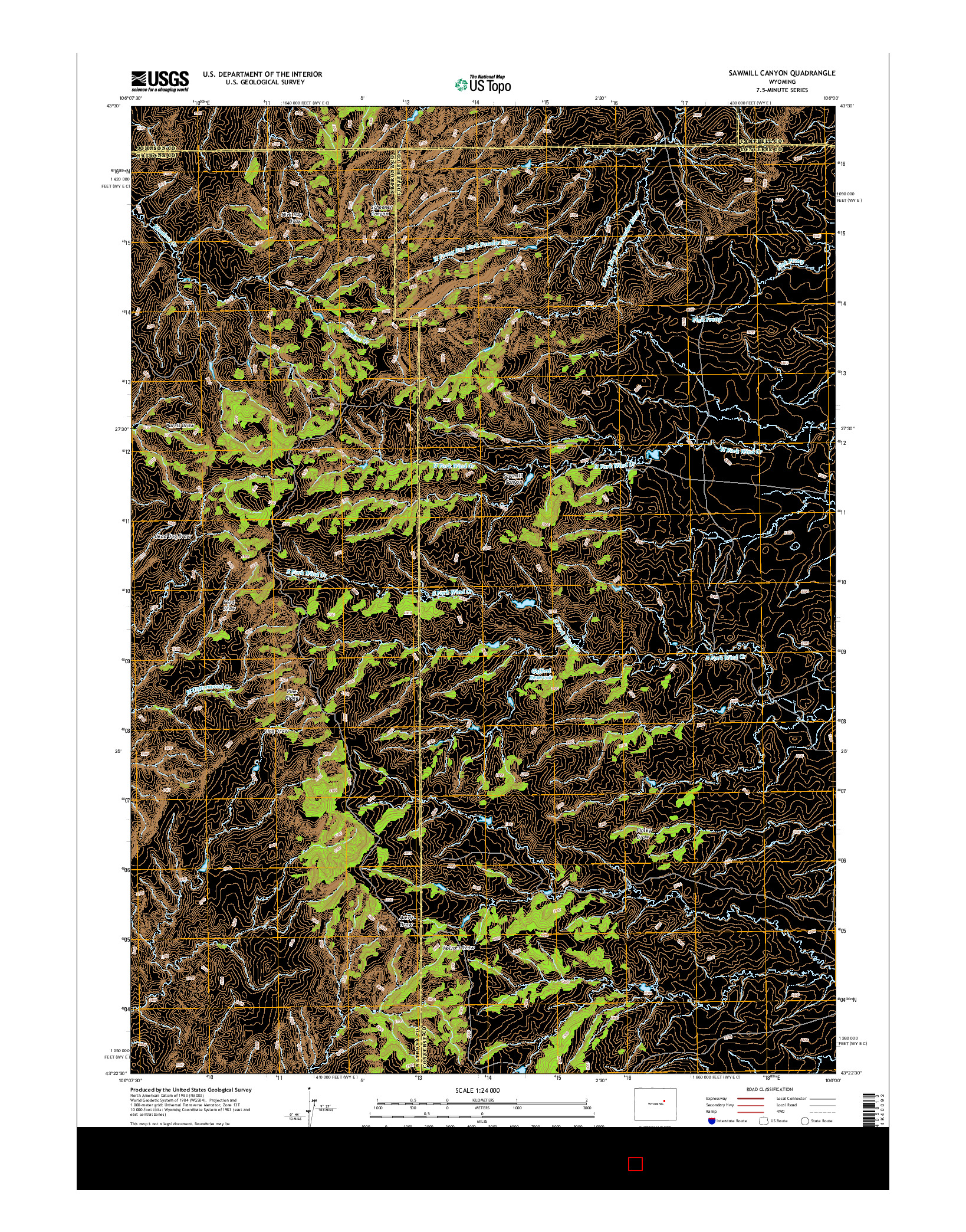 USGS US TOPO 7.5-MINUTE MAP FOR SAWMILL CANYON, WY 2015