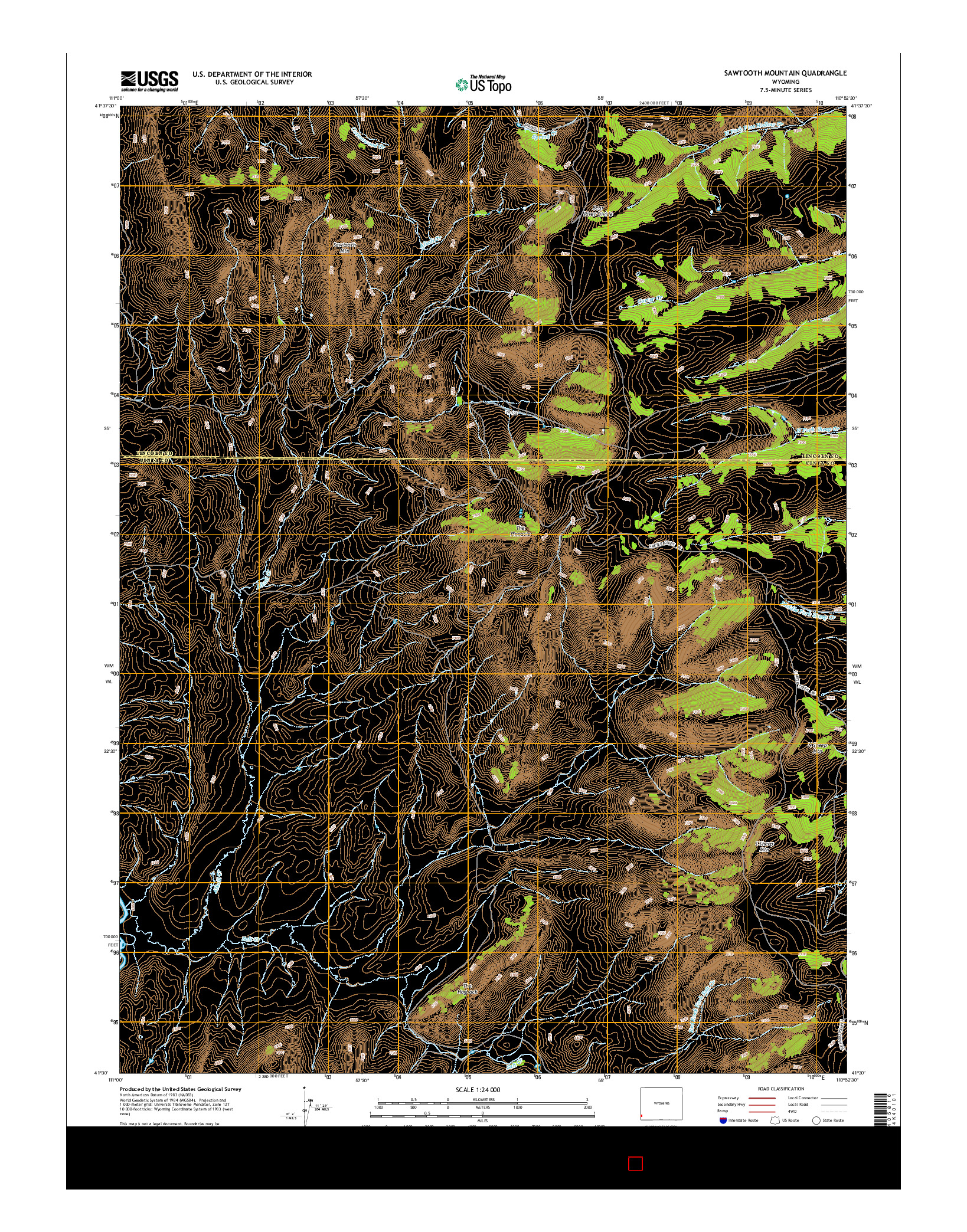 USGS US TOPO 7.5-MINUTE MAP FOR SAWTOOTH MOUNTAIN, WY 2015