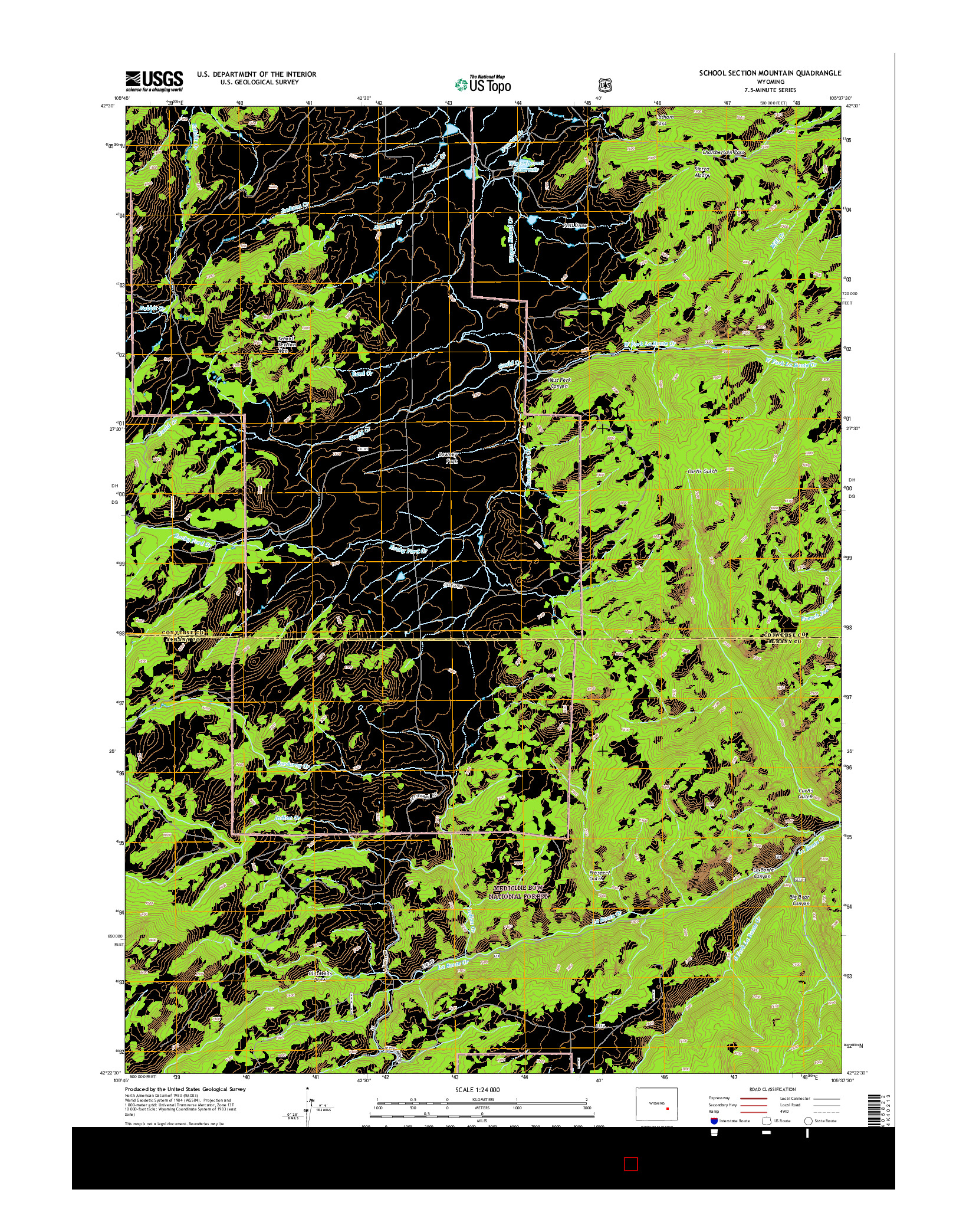 USGS US TOPO 7.5-MINUTE MAP FOR SCHOOL SECTION MOUNTAIN, WY 2015