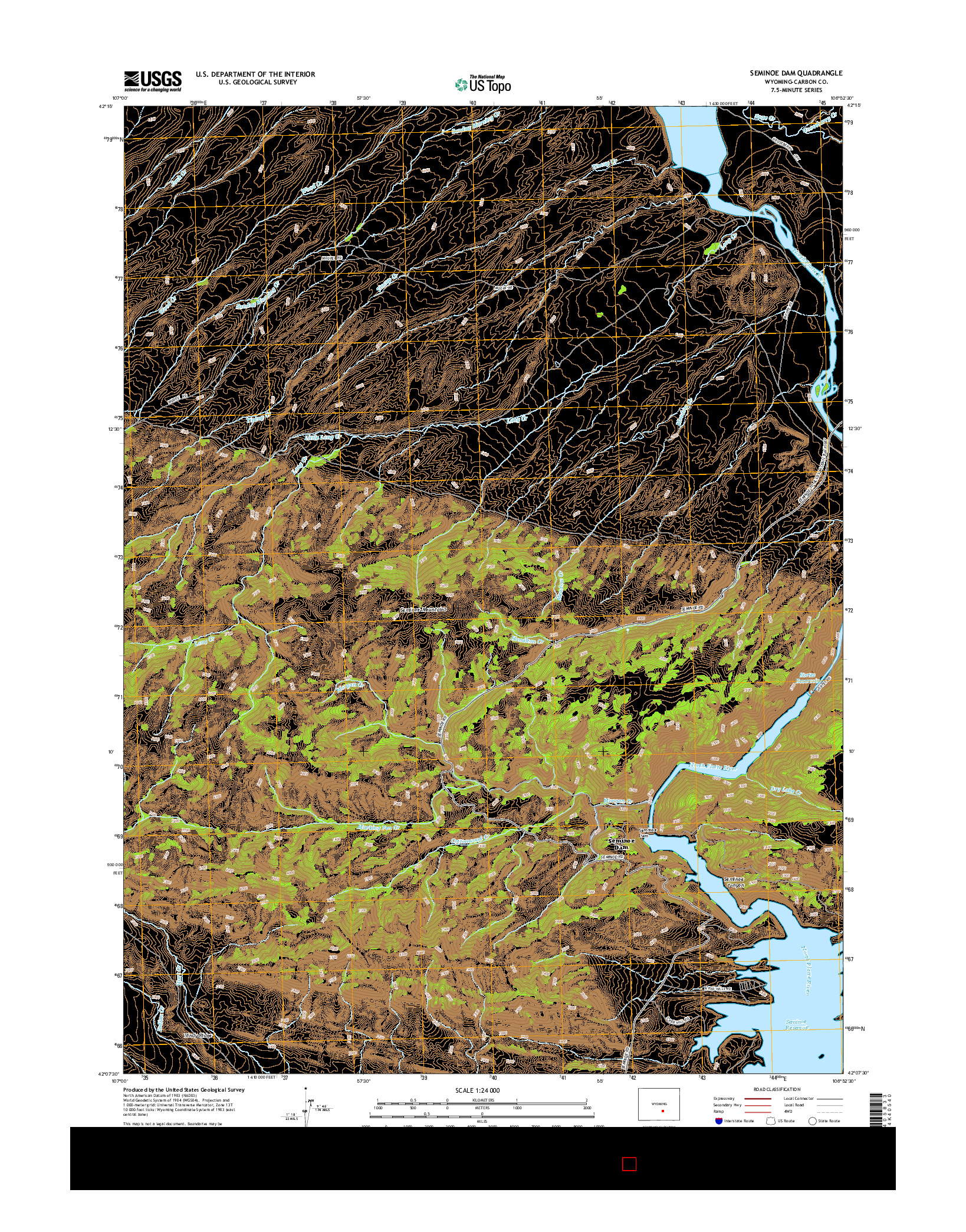 USGS US TOPO 7.5-MINUTE MAP FOR SEMINOE DAM, WY 2015