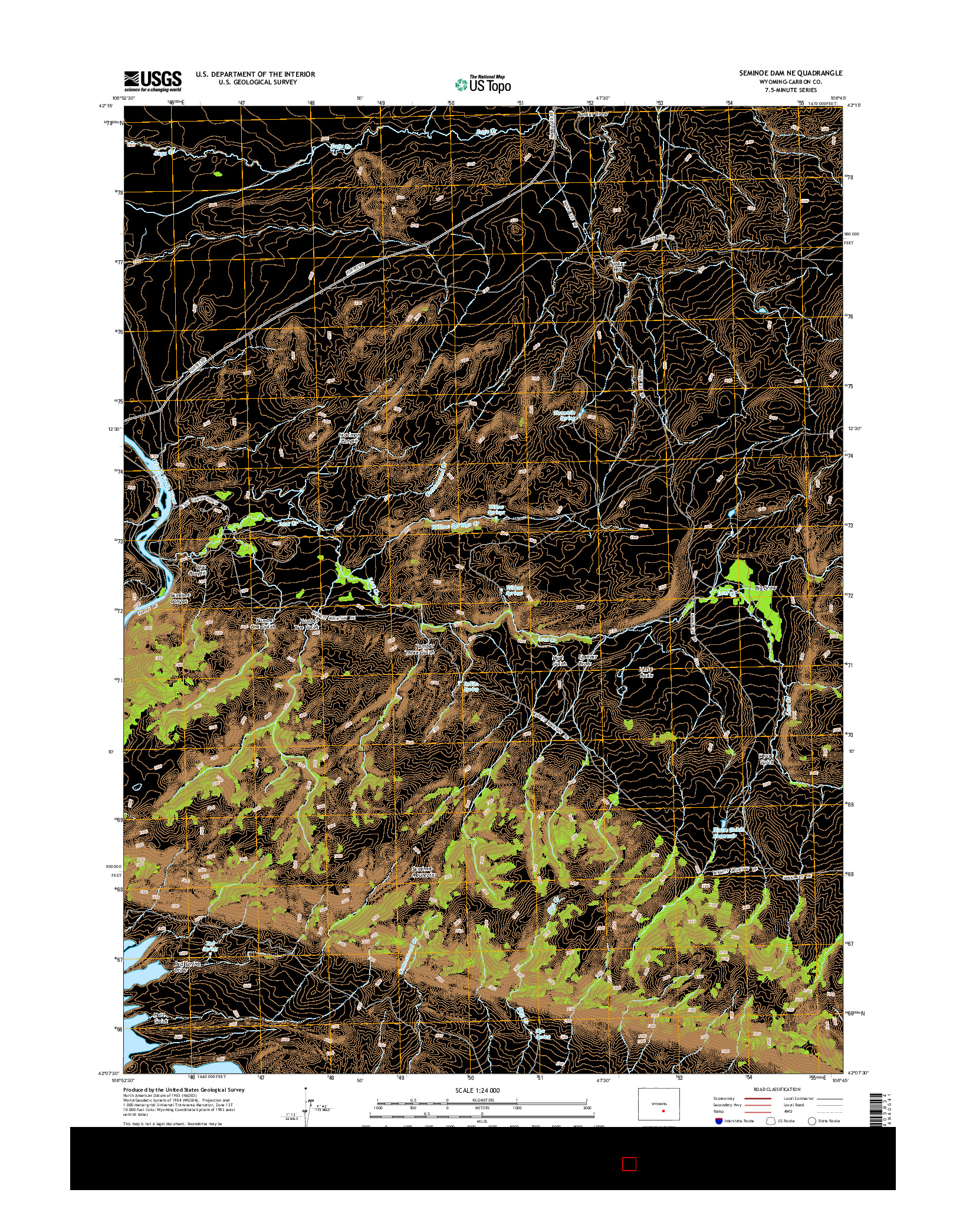 USGS US TOPO 7.5-MINUTE MAP FOR SEMINOE DAM NE, WY 2015