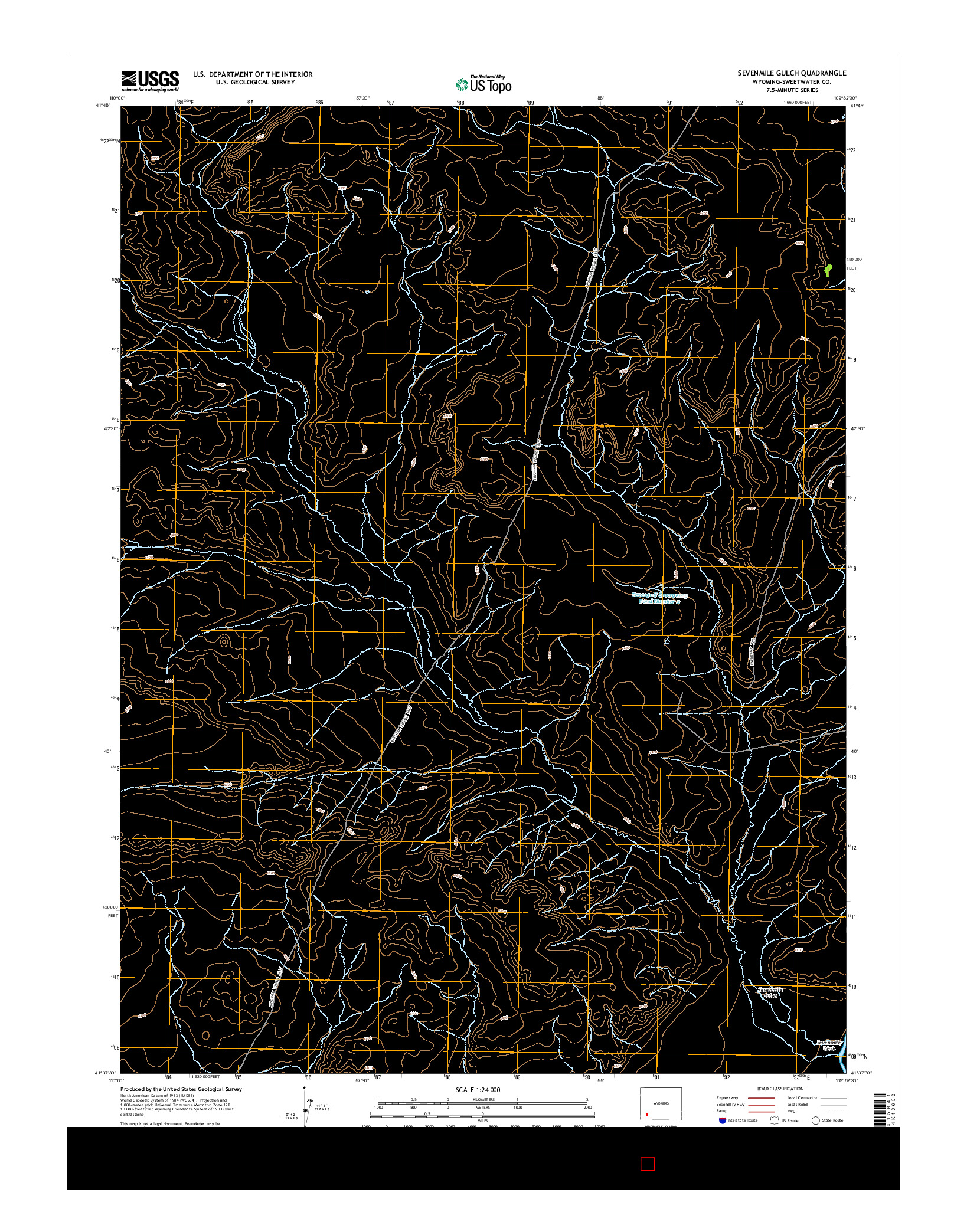 USGS US TOPO 7.5-MINUTE MAP FOR SEVENMILE GULCH, WY 2015