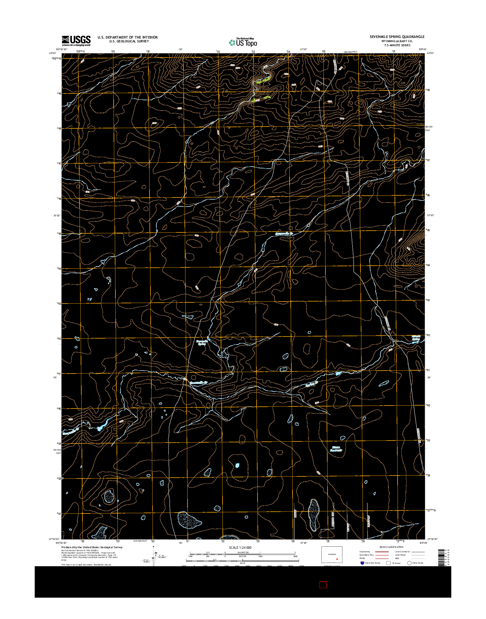 USGS US TOPO 7.5-MINUTE MAP FOR SEVENMILE SPRING, WY 2015
