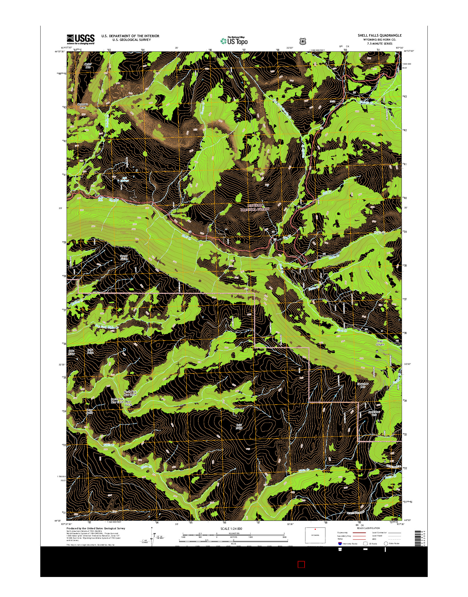 USGS US TOPO 7.5-MINUTE MAP FOR SHELL FALLS, WY 2015