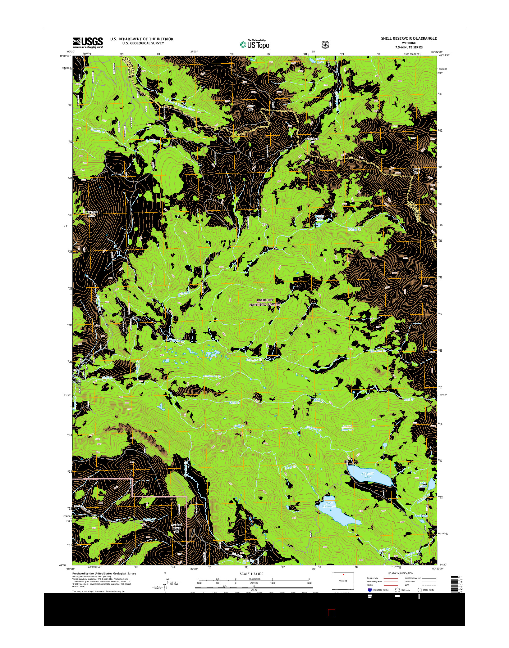 USGS US TOPO 7.5-MINUTE MAP FOR SHELL RESERVOIR, WY 2015