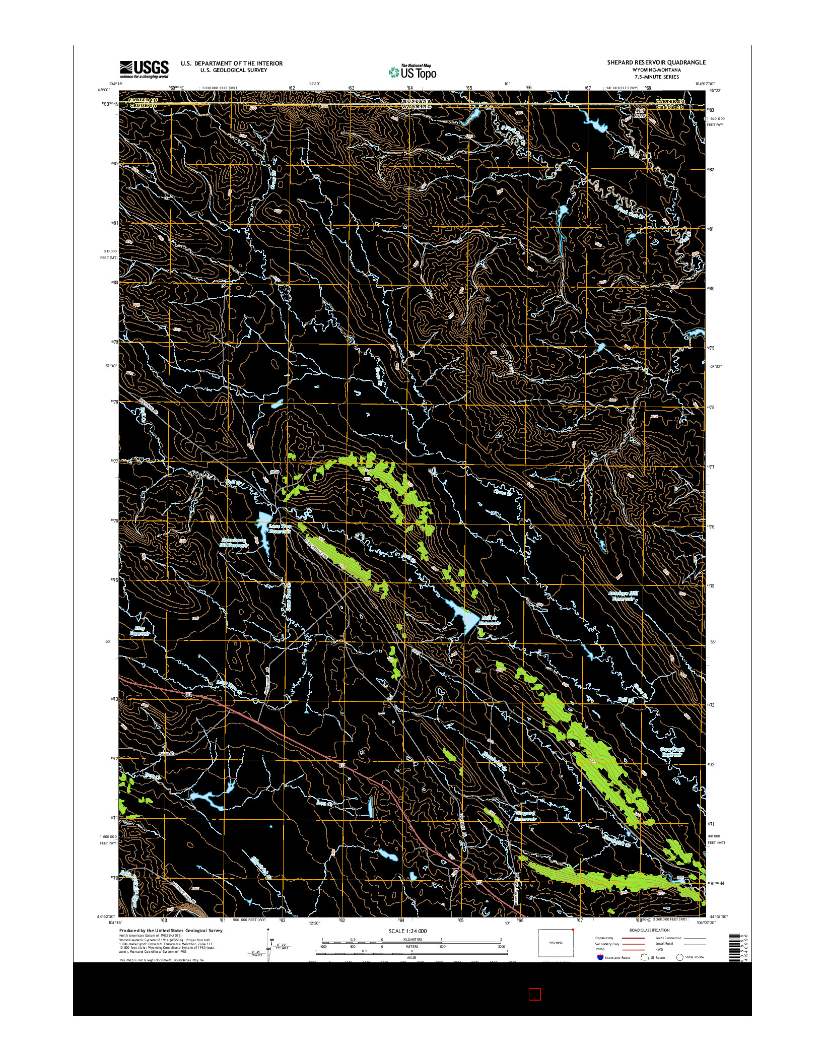 USGS US TOPO 7.5-MINUTE MAP FOR SHEPARD RESERVOIR, WY-MT 2015