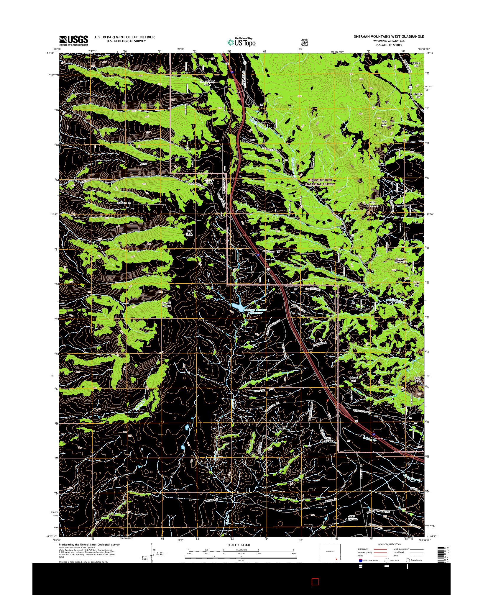 USGS US TOPO 7.5-MINUTE MAP FOR SHERMAN MOUNTAINS WEST, WY 2015