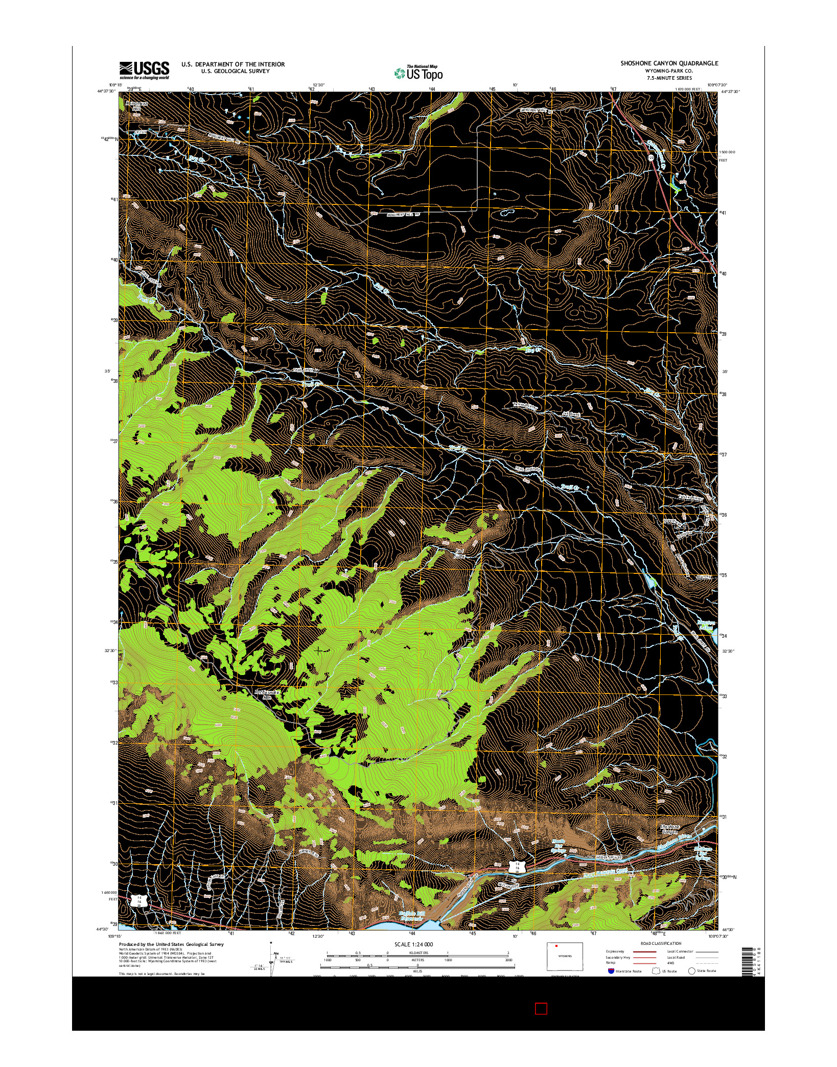 USGS US TOPO 7.5-MINUTE MAP FOR SHOSHONE CANYON, WY 2015