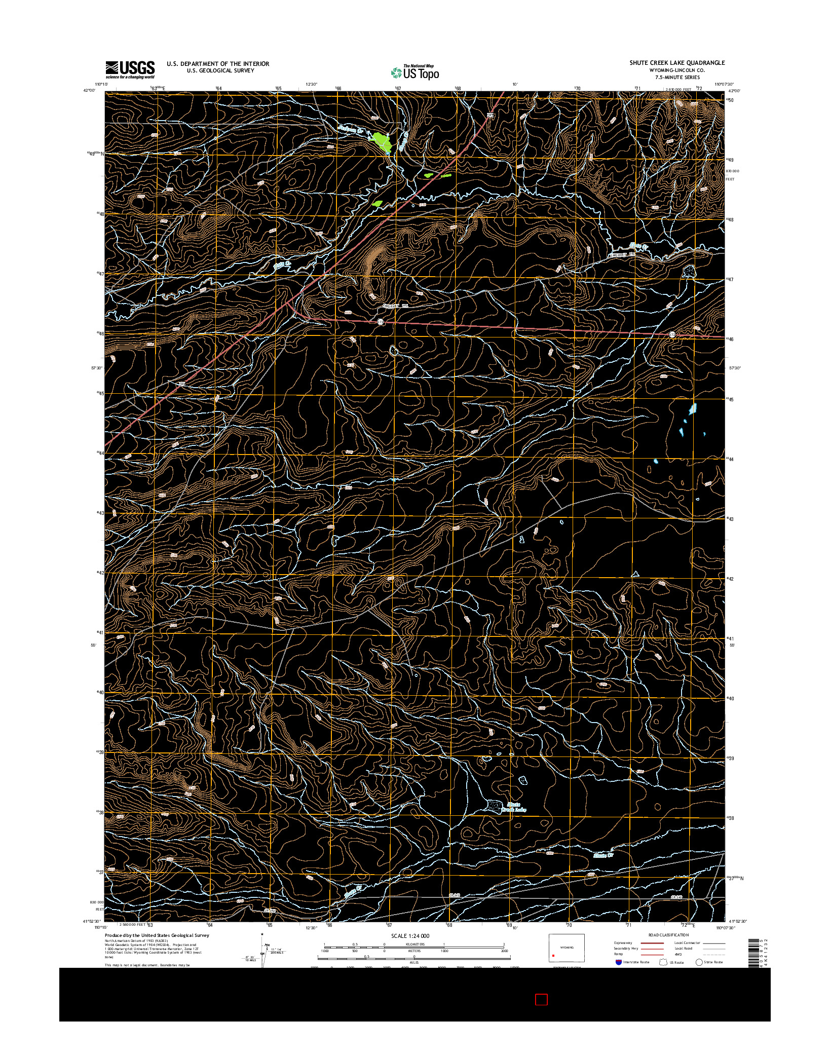 USGS US TOPO 7.5-MINUTE MAP FOR SHUTE CREEK LAKE, WY 2015