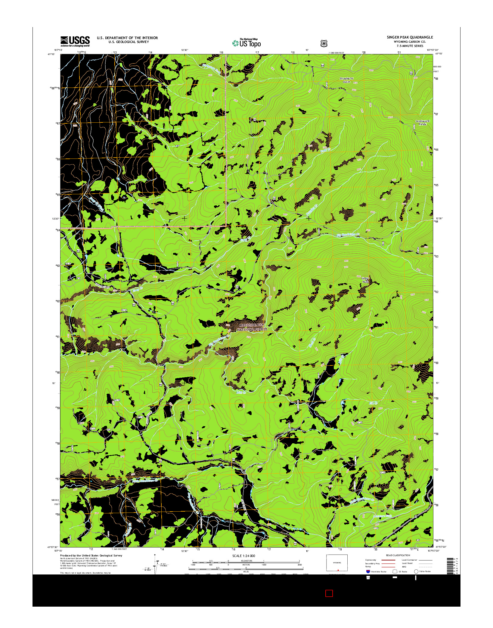 USGS US TOPO 7.5-MINUTE MAP FOR SINGER PEAK, WY 2015