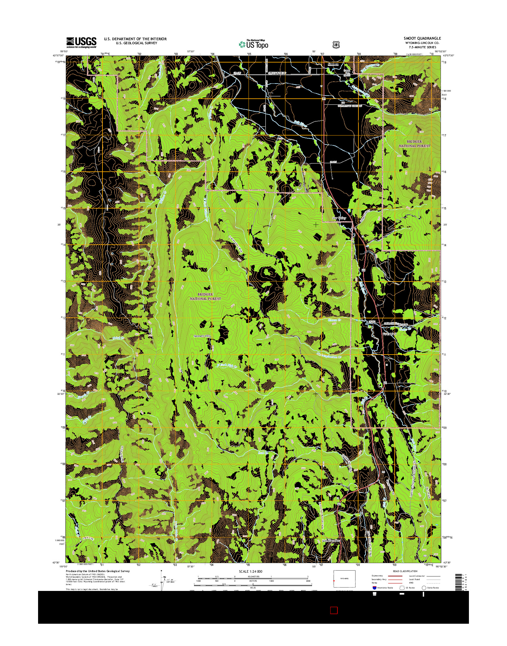 USGS US TOPO 7.5-MINUTE MAP FOR SMOOT, WY 2015