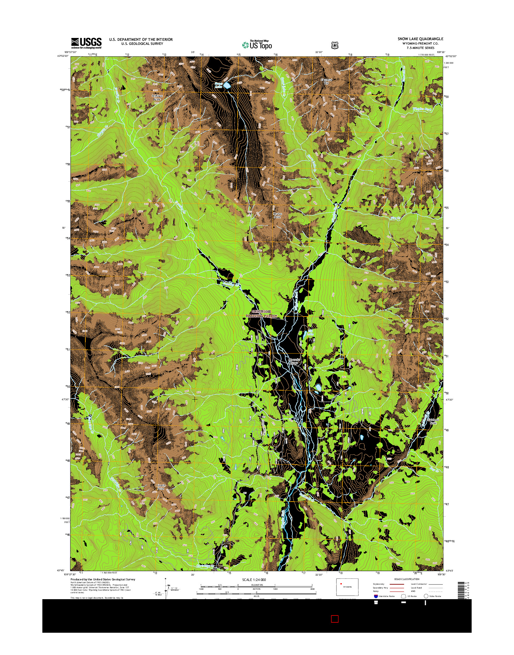 USGS US TOPO 7.5-MINUTE MAP FOR SNOW LAKE, WY 2015