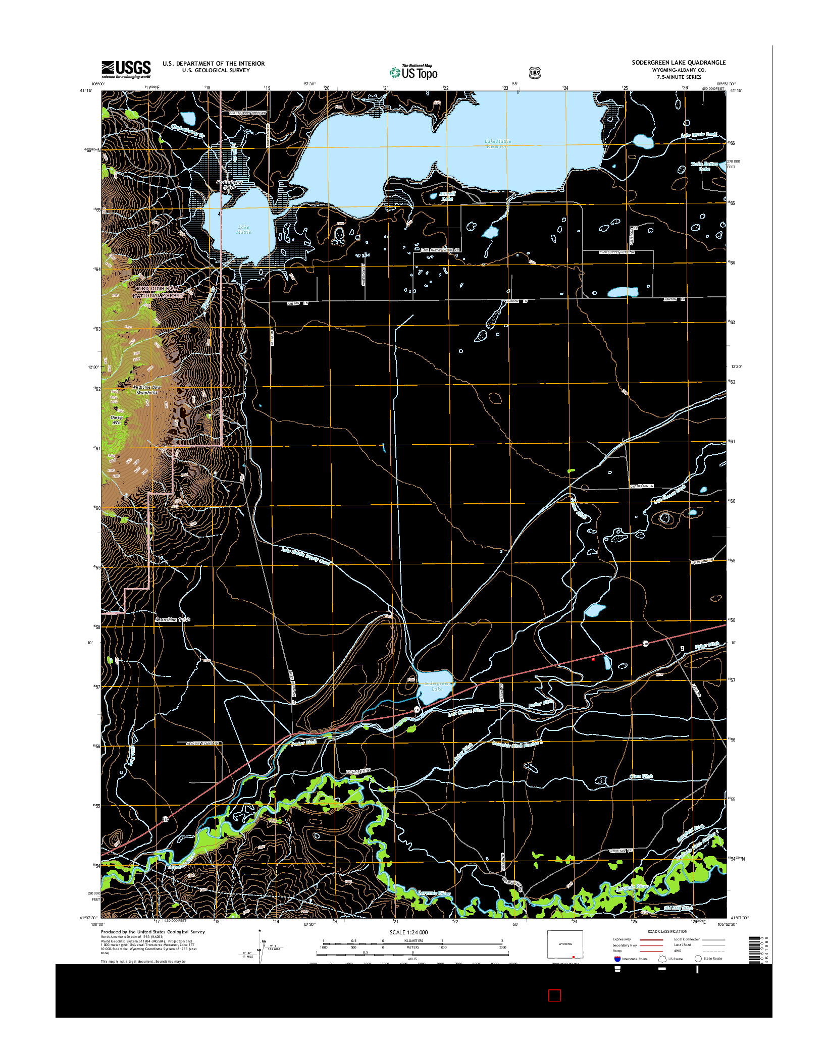 USGS US TOPO 7.5-MINUTE MAP FOR SODERGREEN LAKE, WY 2015
