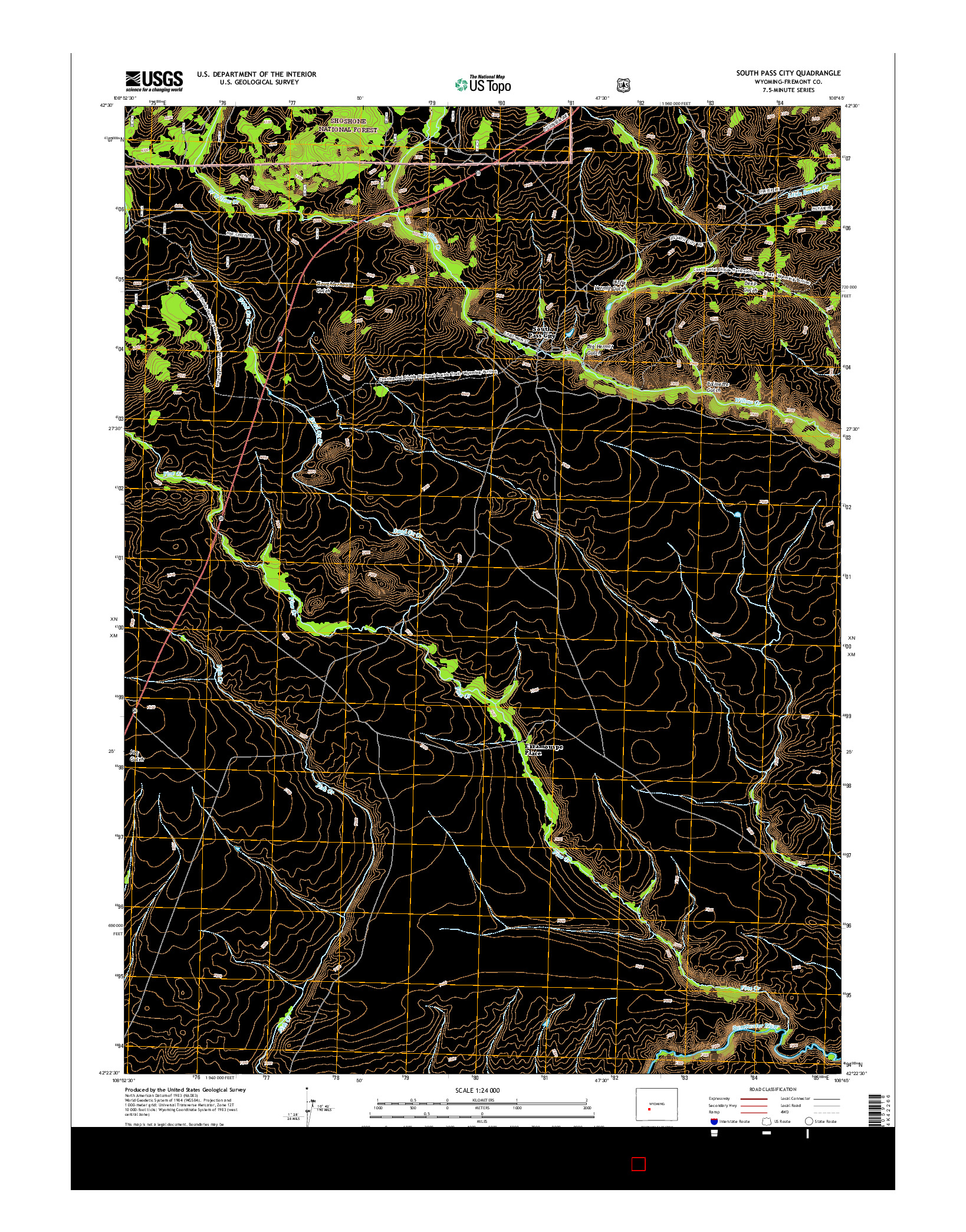 USGS US TOPO 7.5-MINUTE MAP FOR SOUTH PASS CITY, WY 2015