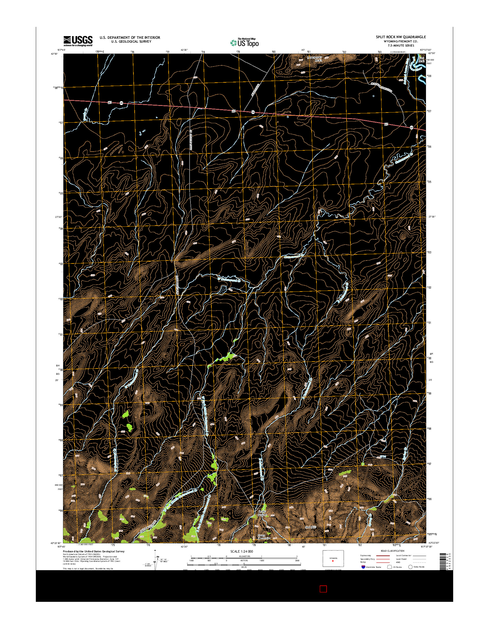 USGS US TOPO 7.5-MINUTE MAP FOR SPLIT ROCK NW, WY 2015