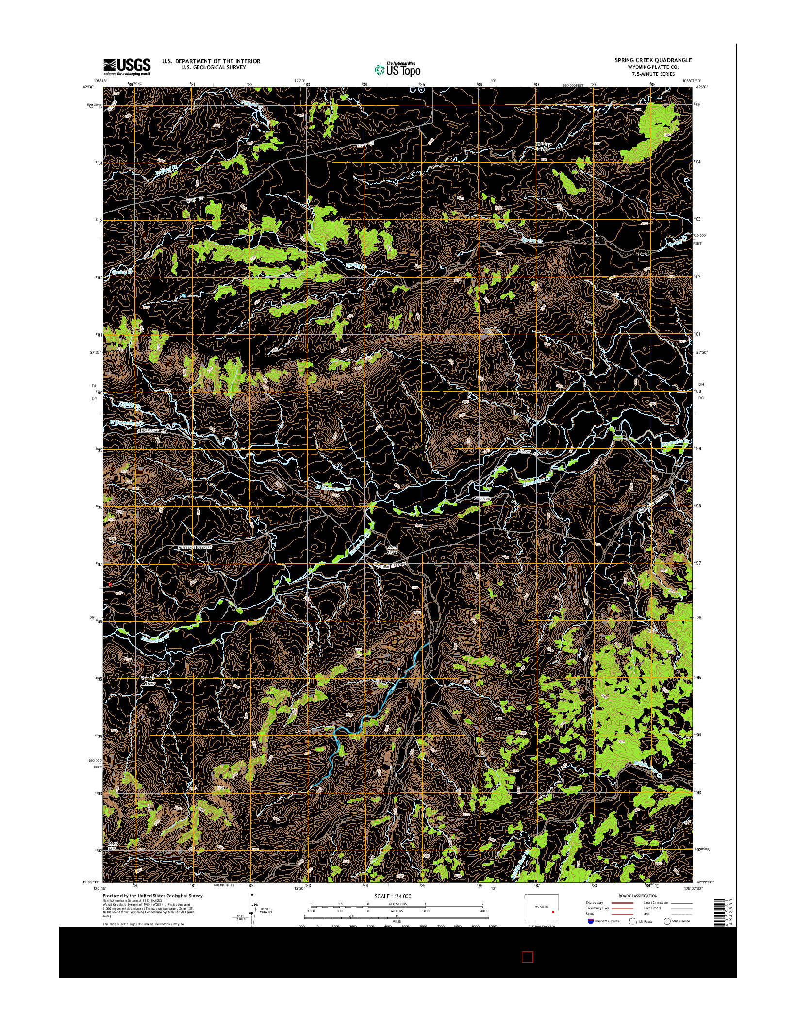 USGS US TOPO 7.5-MINUTE MAP FOR SPRING CREEK, WY 2015