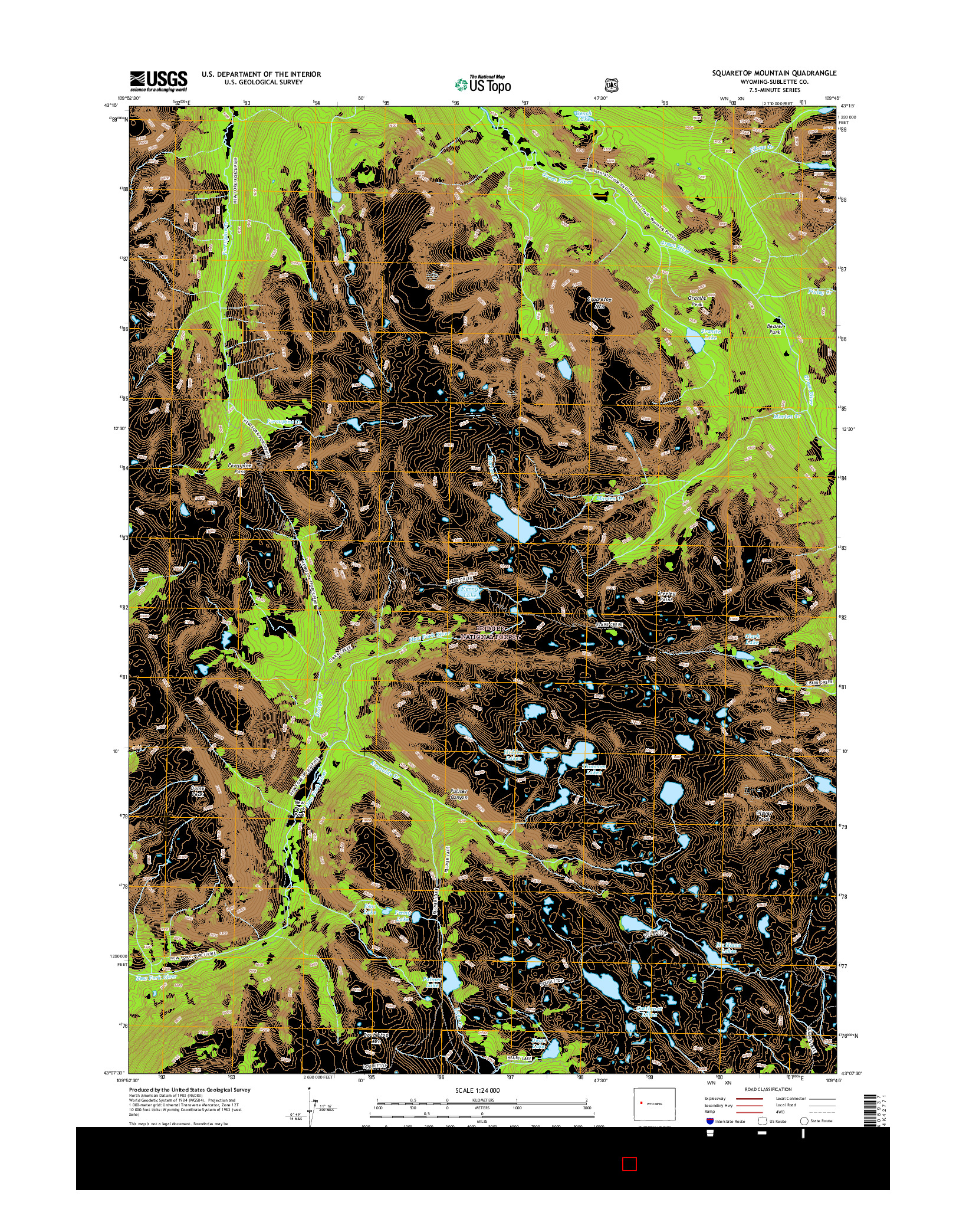 USGS US TOPO 7.5-MINUTE MAP FOR SQUARETOP MOUNTAIN, WY 2015