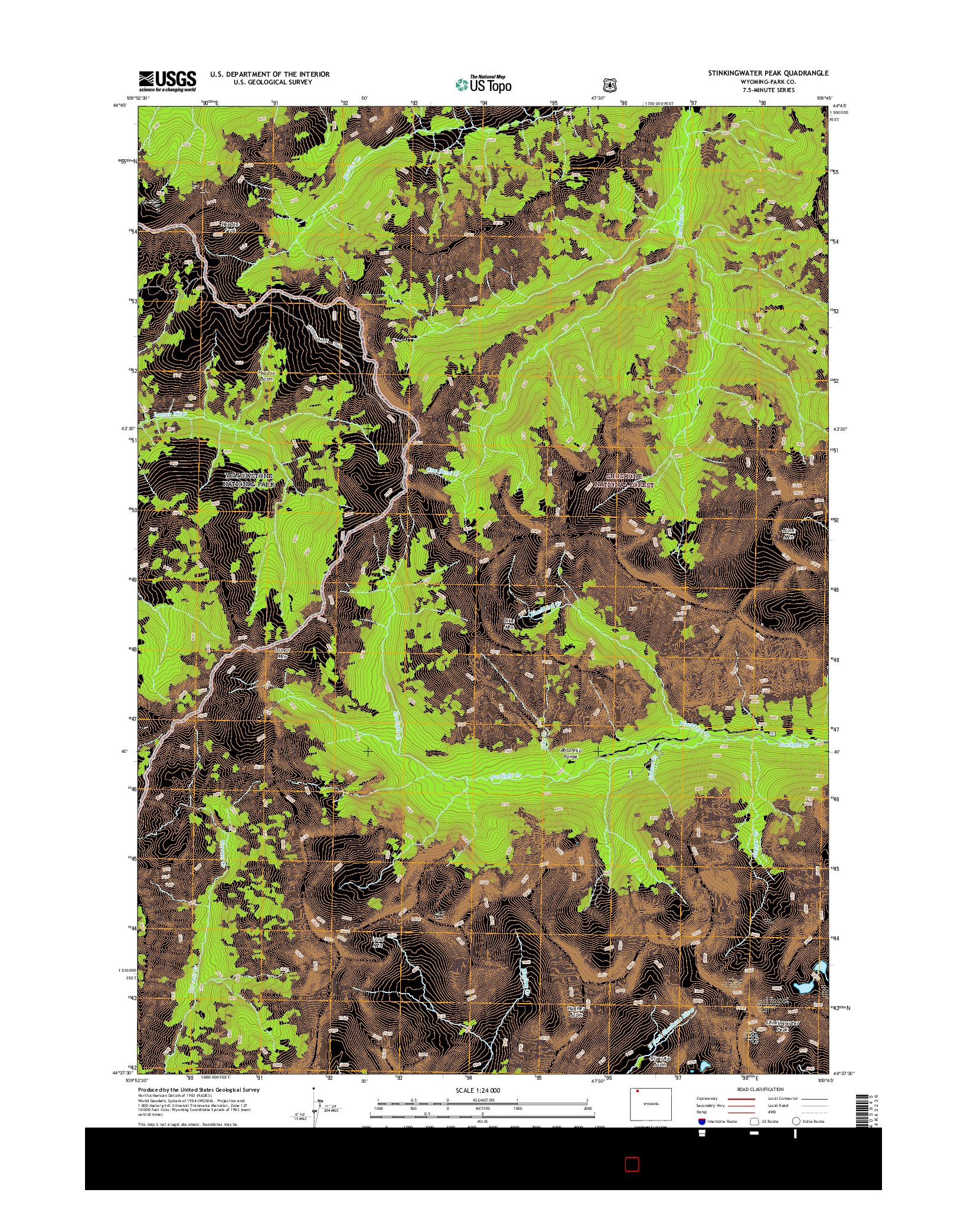 USGS US TOPO 7.5-MINUTE MAP FOR STINKINGWATER PEAK, WY 2015