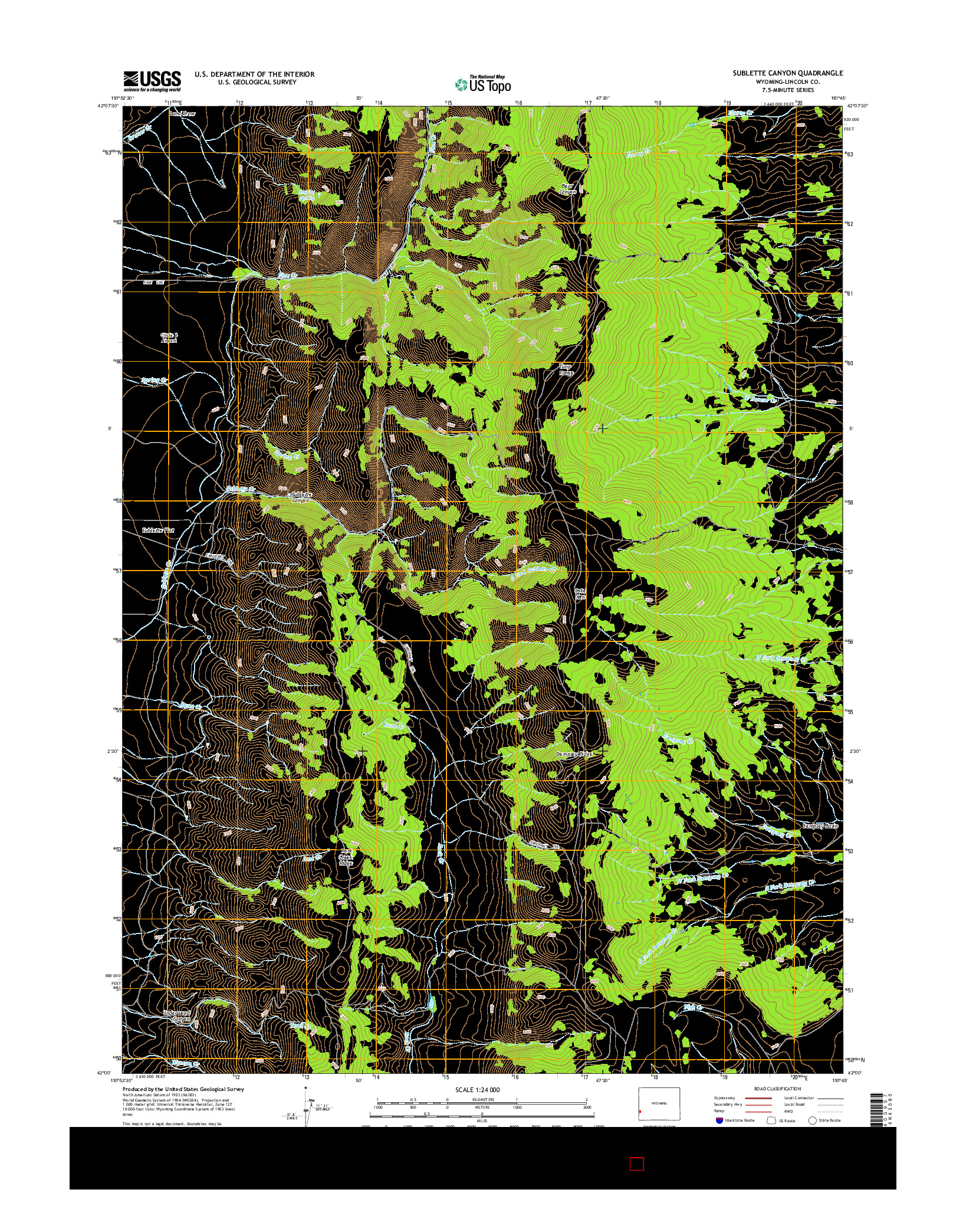 USGS US TOPO 7.5-MINUTE MAP FOR SUBLETTE CANYON, WY 2015