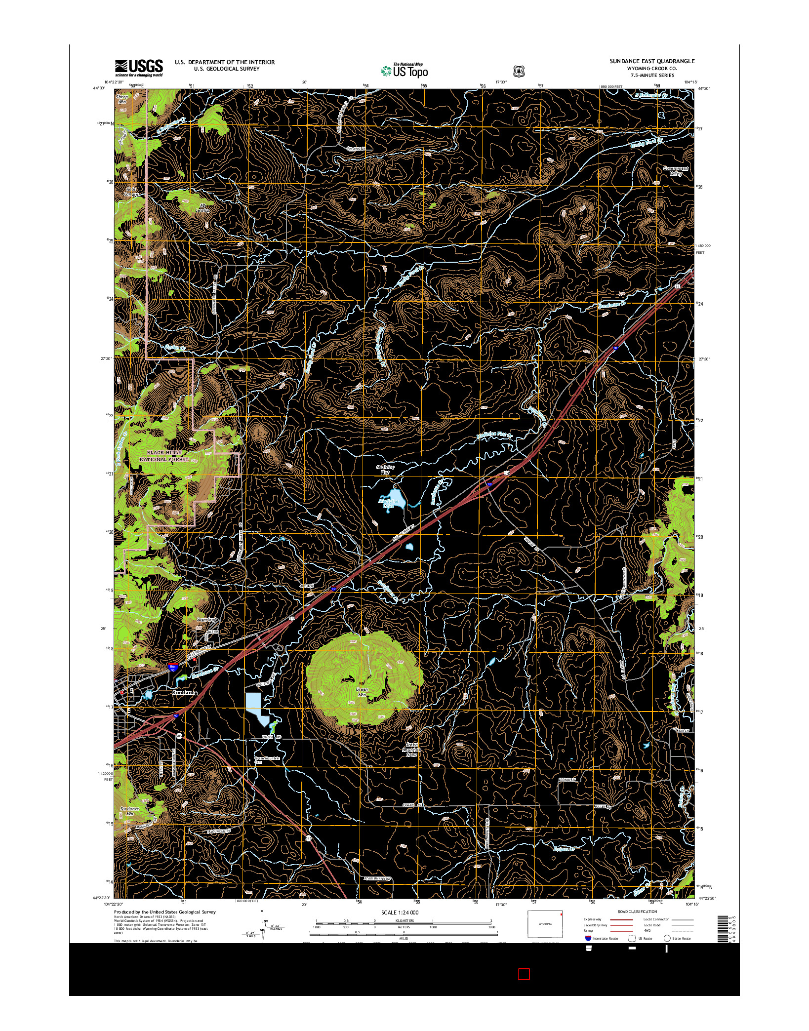 USGS US TOPO 7.5-MINUTE MAP FOR SUNDANCE EAST, WY 2015