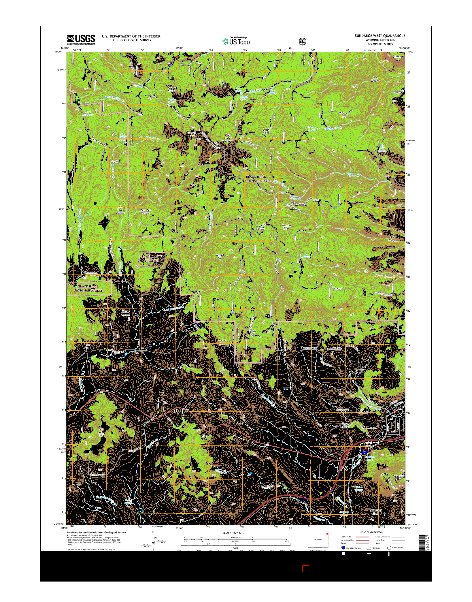 USGS US TOPO 7.5-MINUTE MAP FOR SUNDANCE WEST, WY 2015