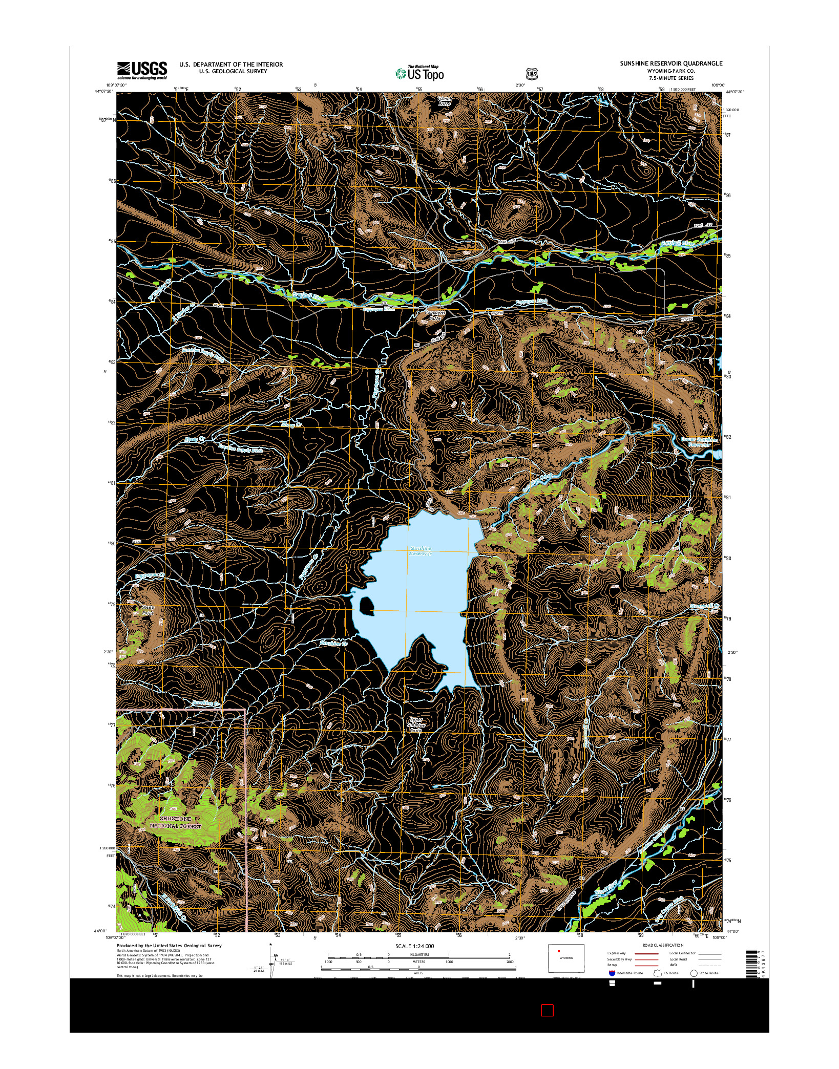USGS US TOPO 7.5-MINUTE MAP FOR SUNSHINE RESERVOIR, WY 2015