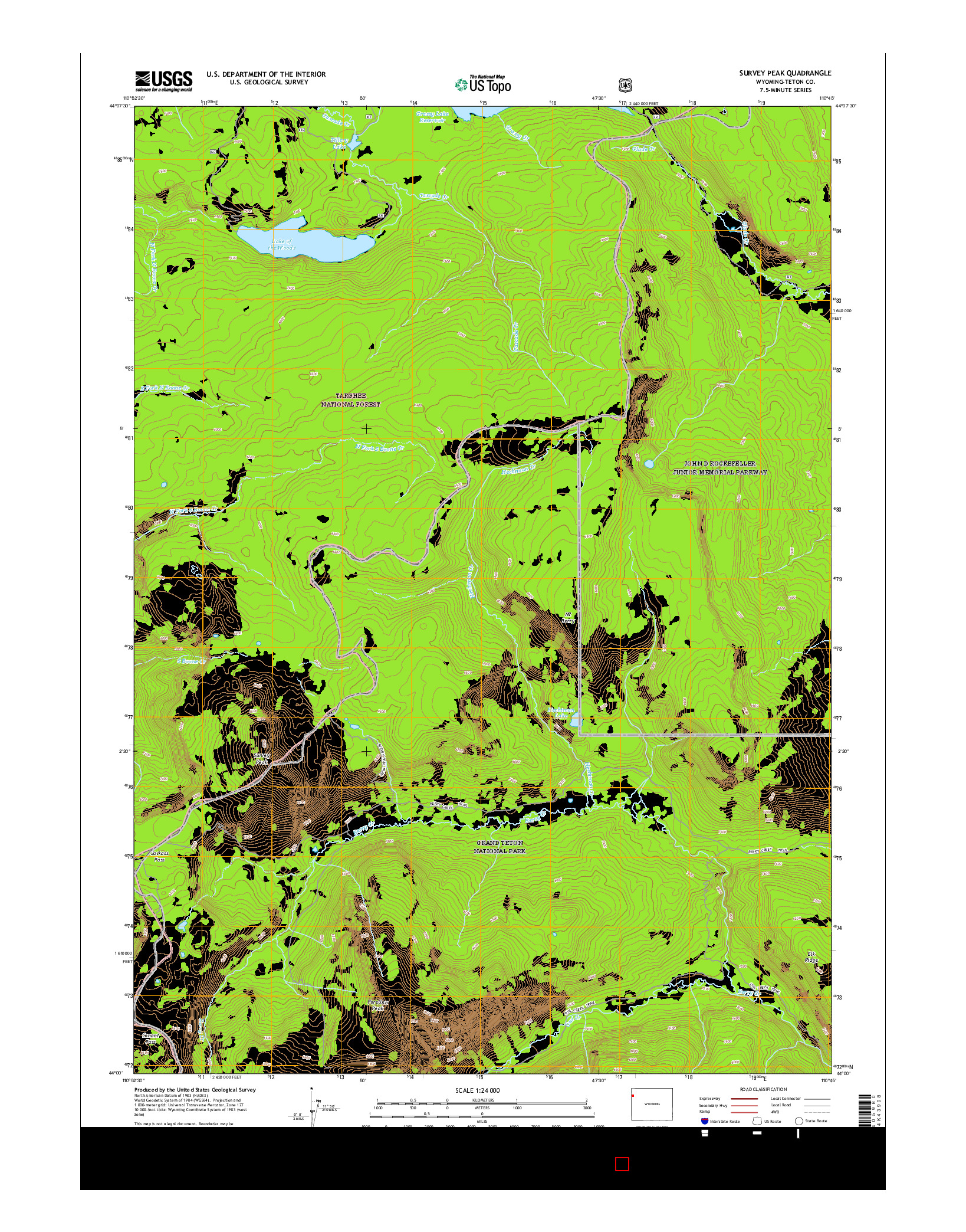 USGS US TOPO 7.5-MINUTE MAP FOR SURVEY PEAK, WY 2015
