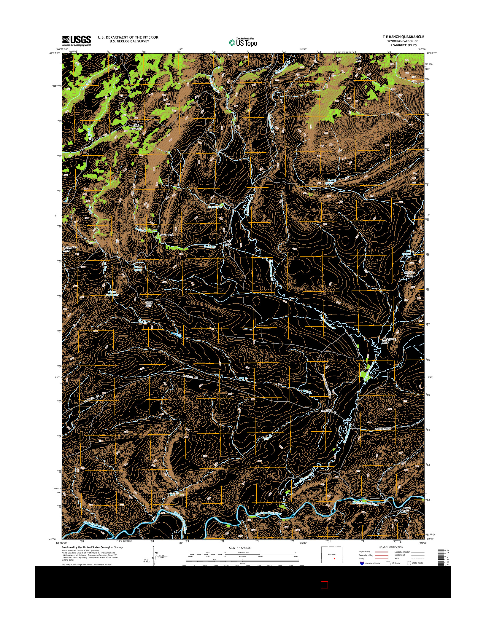 USGS US TOPO 7.5-MINUTE MAP FOR T E RANCH, WY 2015