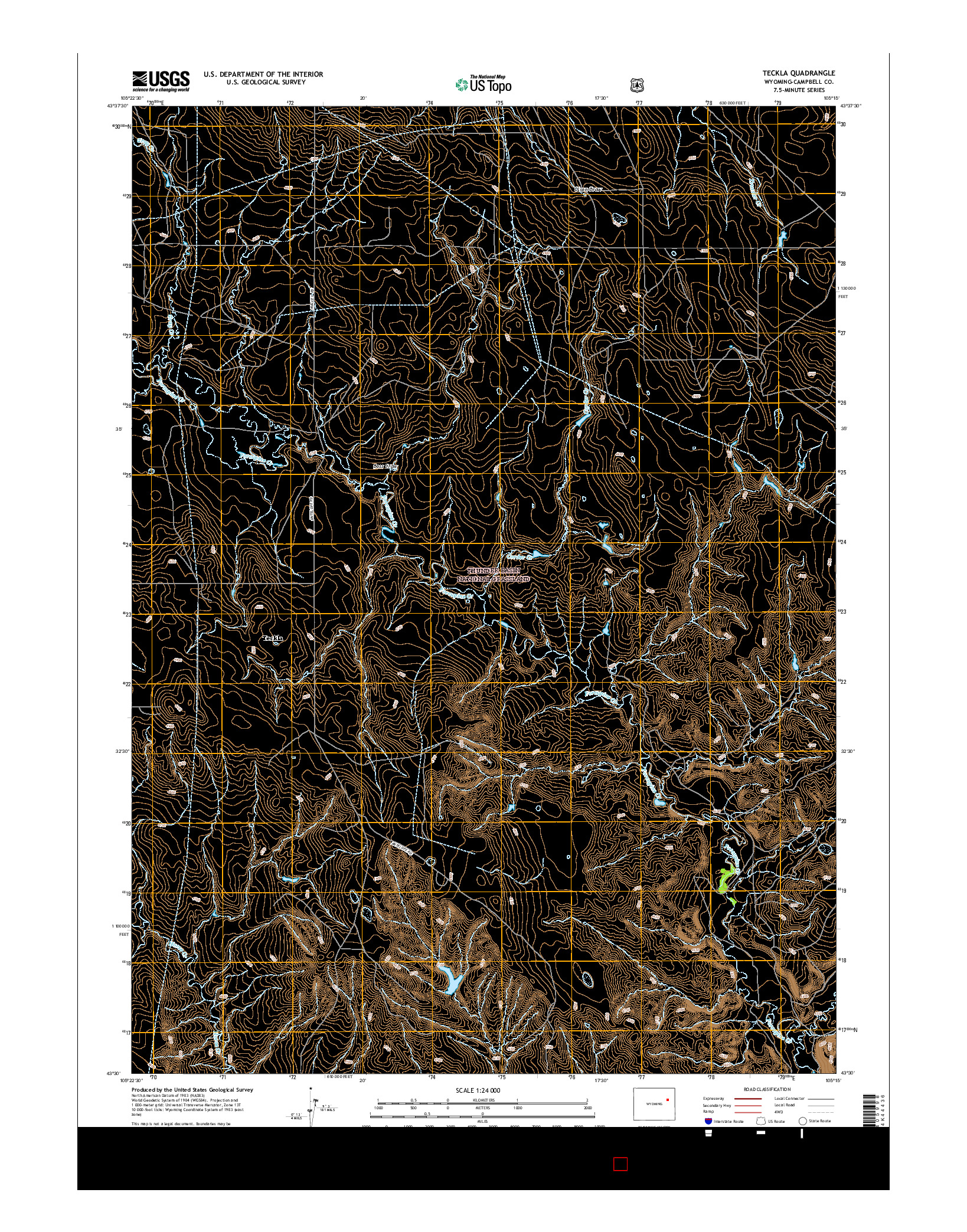 USGS US TOPO 7.5-MINUTE MAP FOR TECKLA, WY 2015