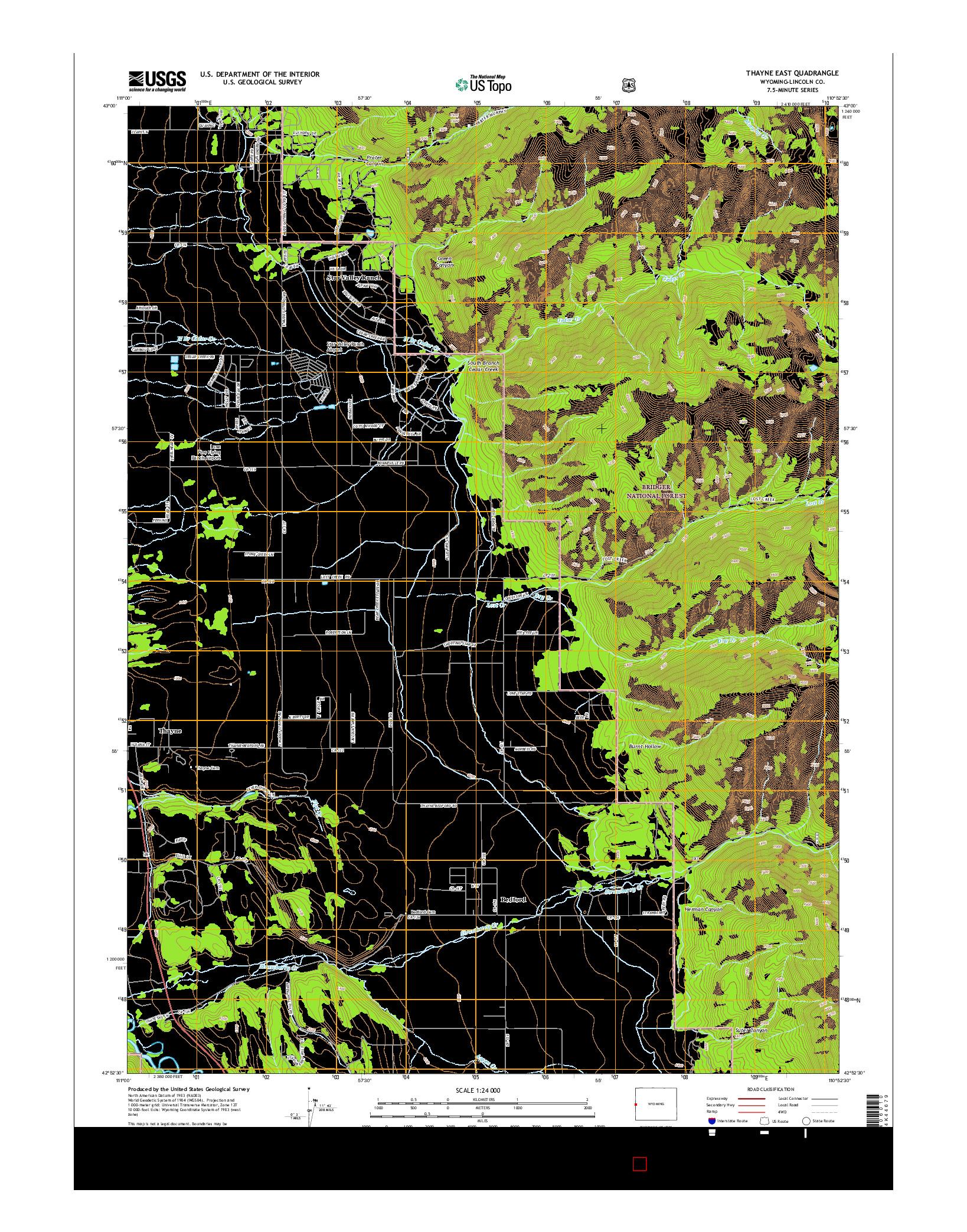 USGS US TOPO 7.5-MINUTE MAP FOR THAYNE EAST, WY 2015