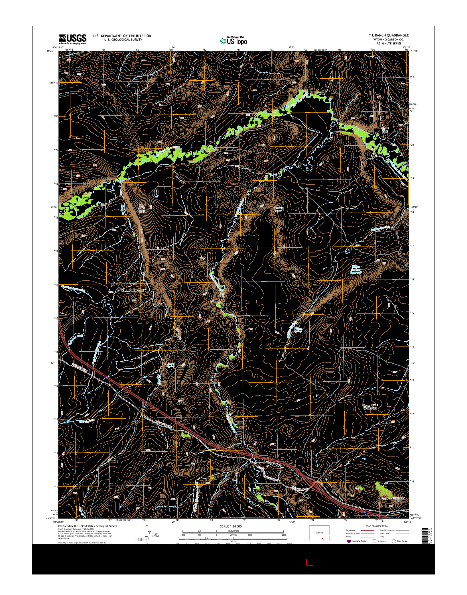 USGS US TOPO 7.5-MINUTE MAP FOR T L RANCH, WY 2015