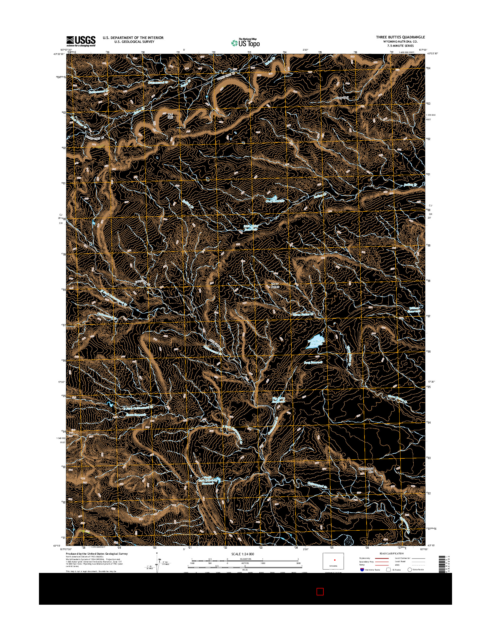 USGS US TOPO 7.5-MINUTE MAP FOR THREE BUTTES, WY 2015
