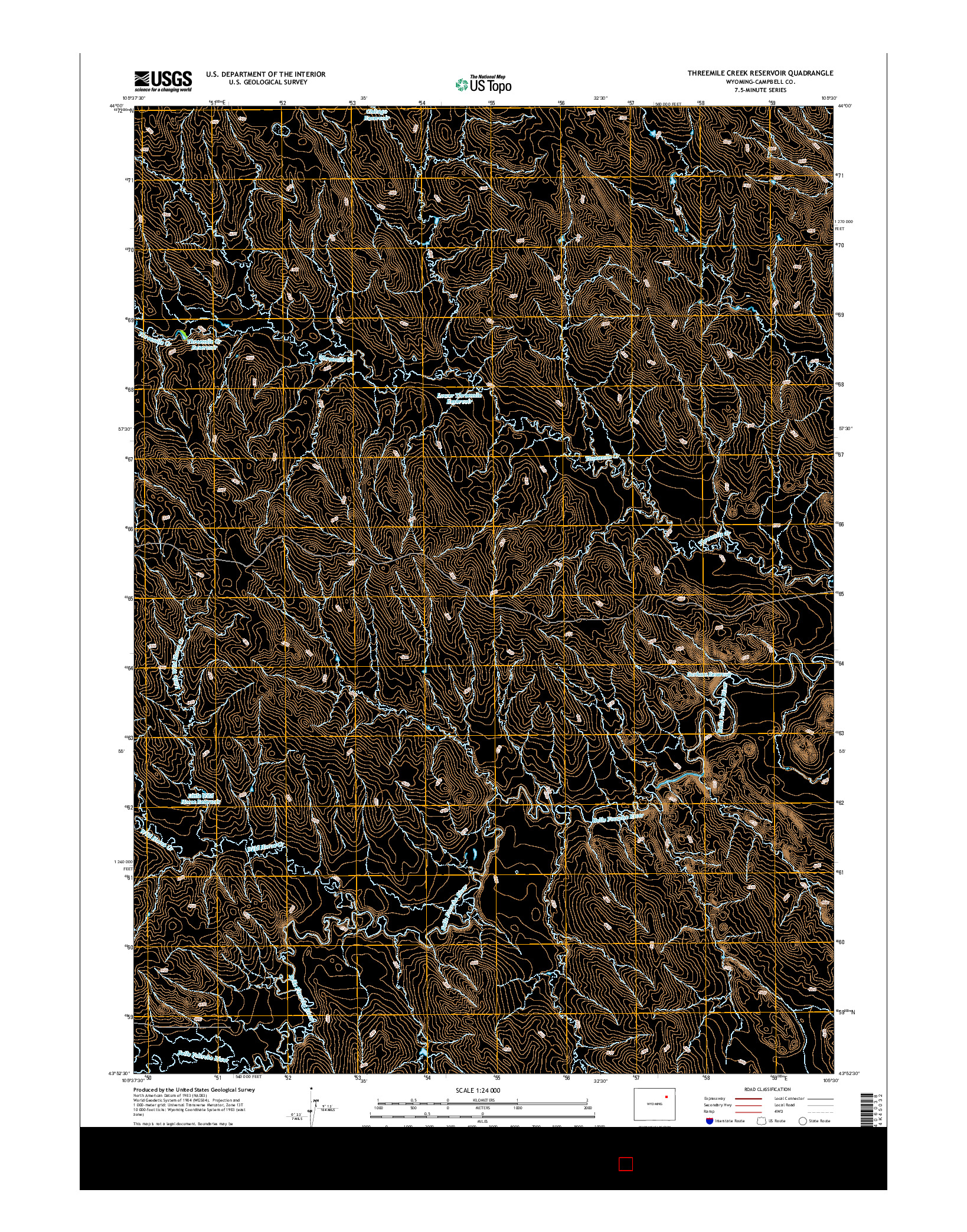 USGS US TOPO 7.5-MINUTE MAP FOR THREEMILE CREEK RESERVOIR, WY 2015