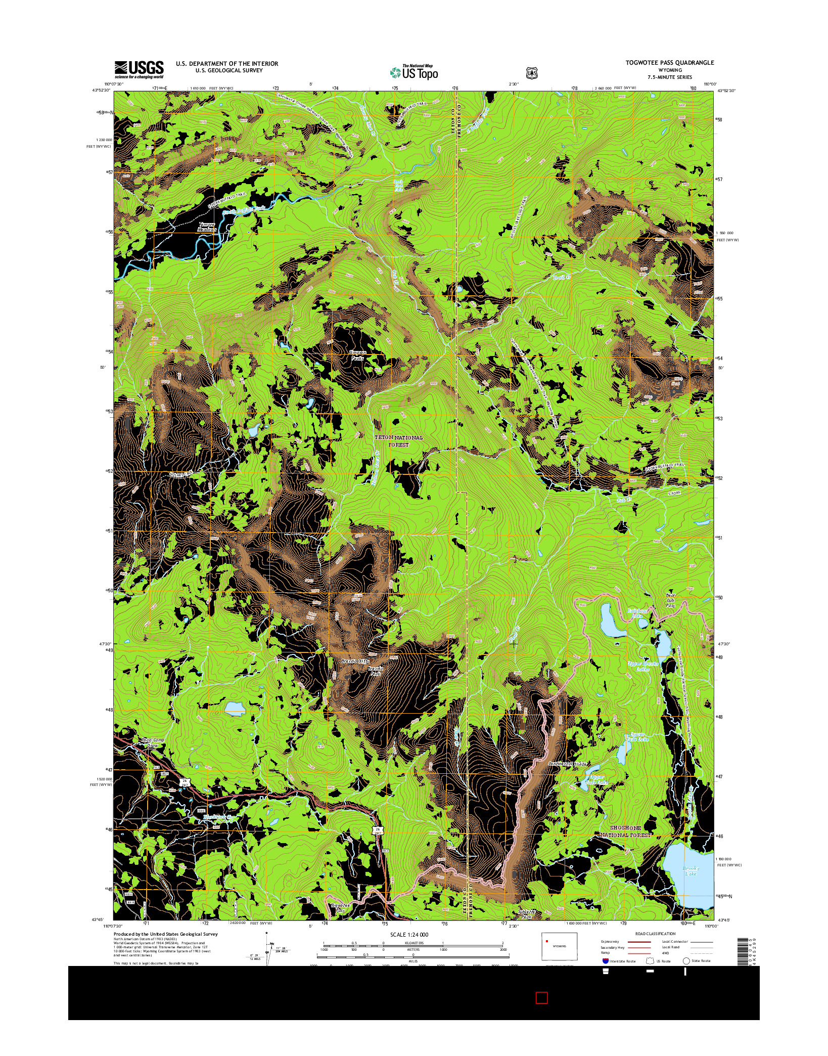 USGS US TOPO 7.5-MINUTE MAP FOR TOGWOTEE PASS, WY 2015