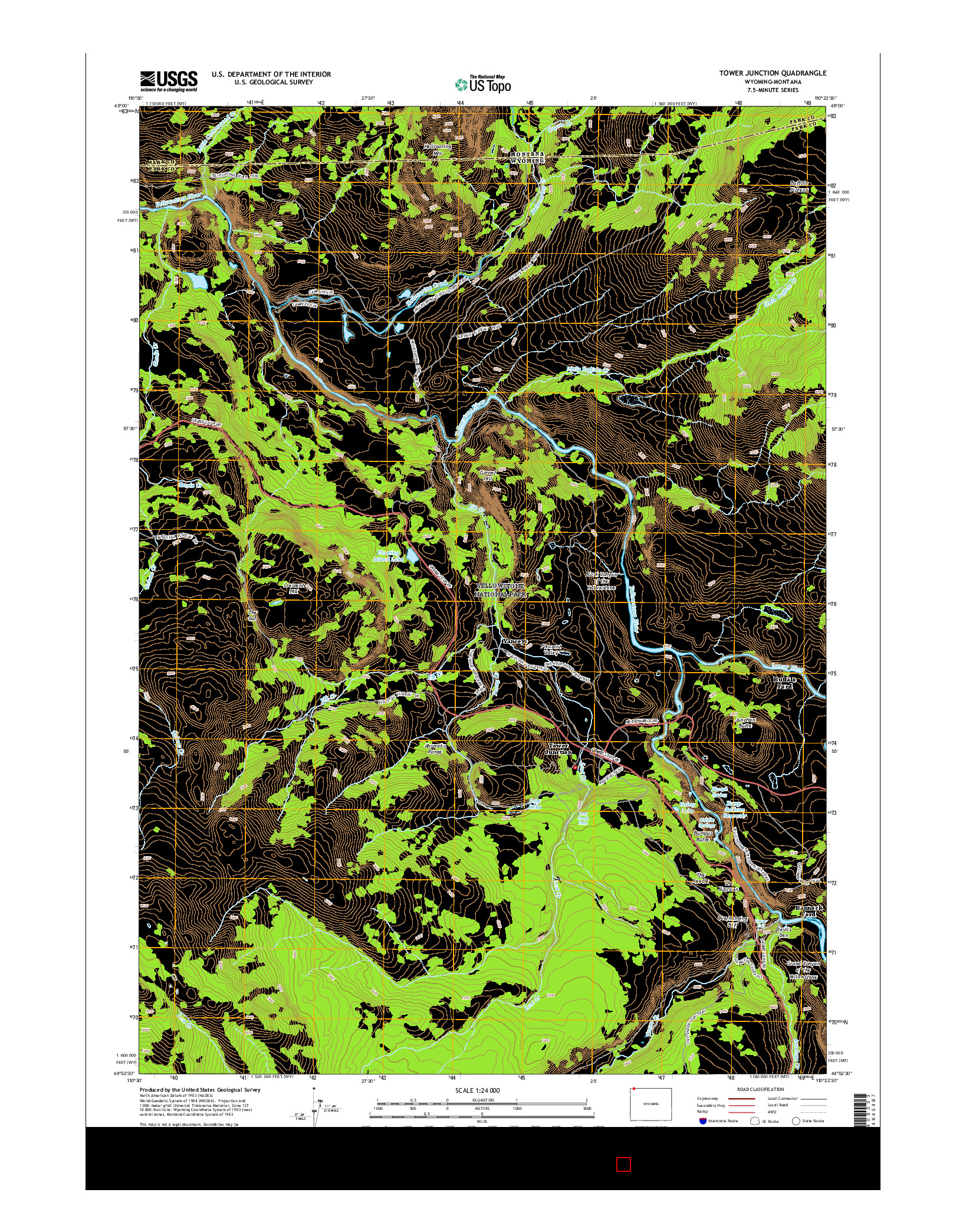 USGS US TOPO 7.5-MINUTE MAP FOR TOWER JUNCTION, WY-MT 2015
