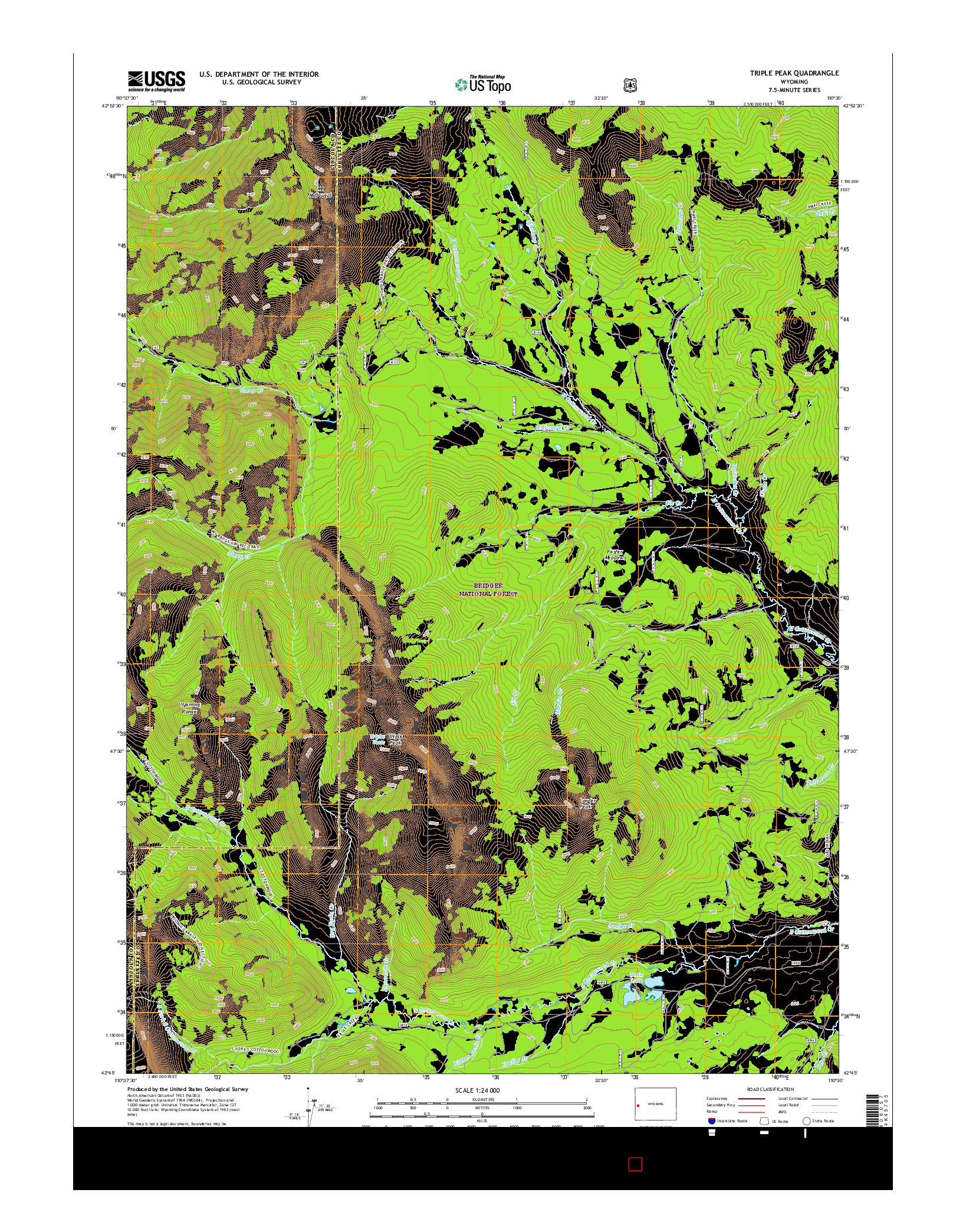 USGS US TOPO 7.5-MINUTE MAP FOR TRIPLE PEAK, WY 2015