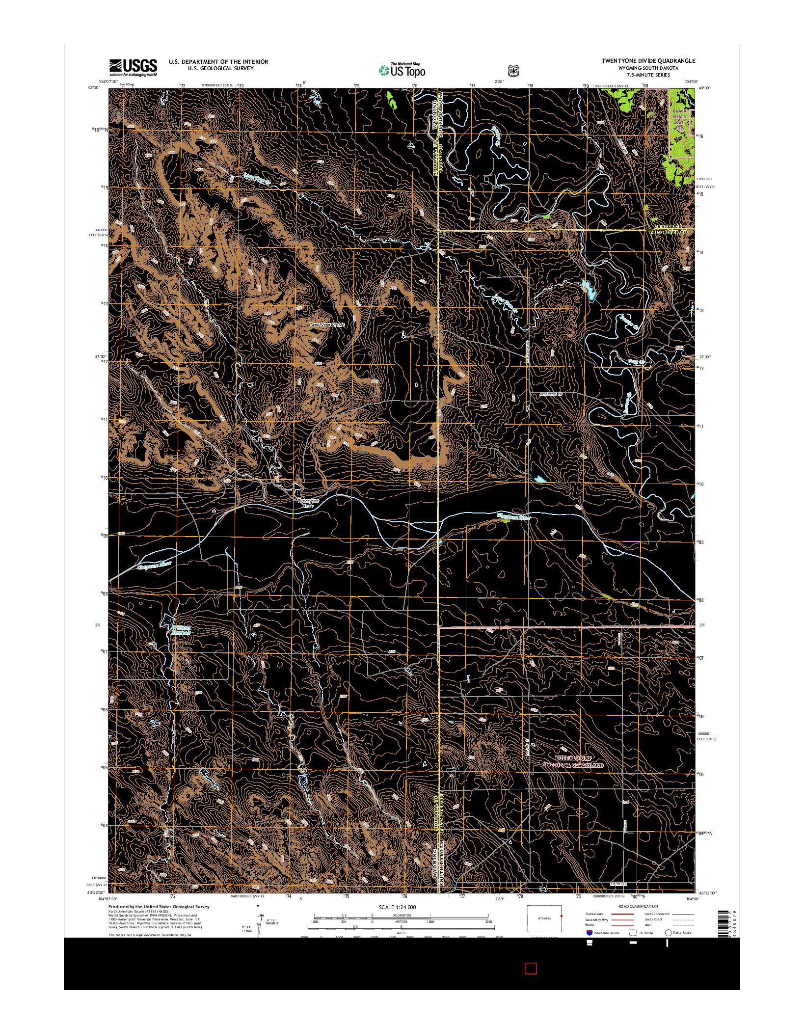 USGS US TOPO 7.5-MINUTE MAP FOR TWENTYONE DIVIDE, WY-SD 2015