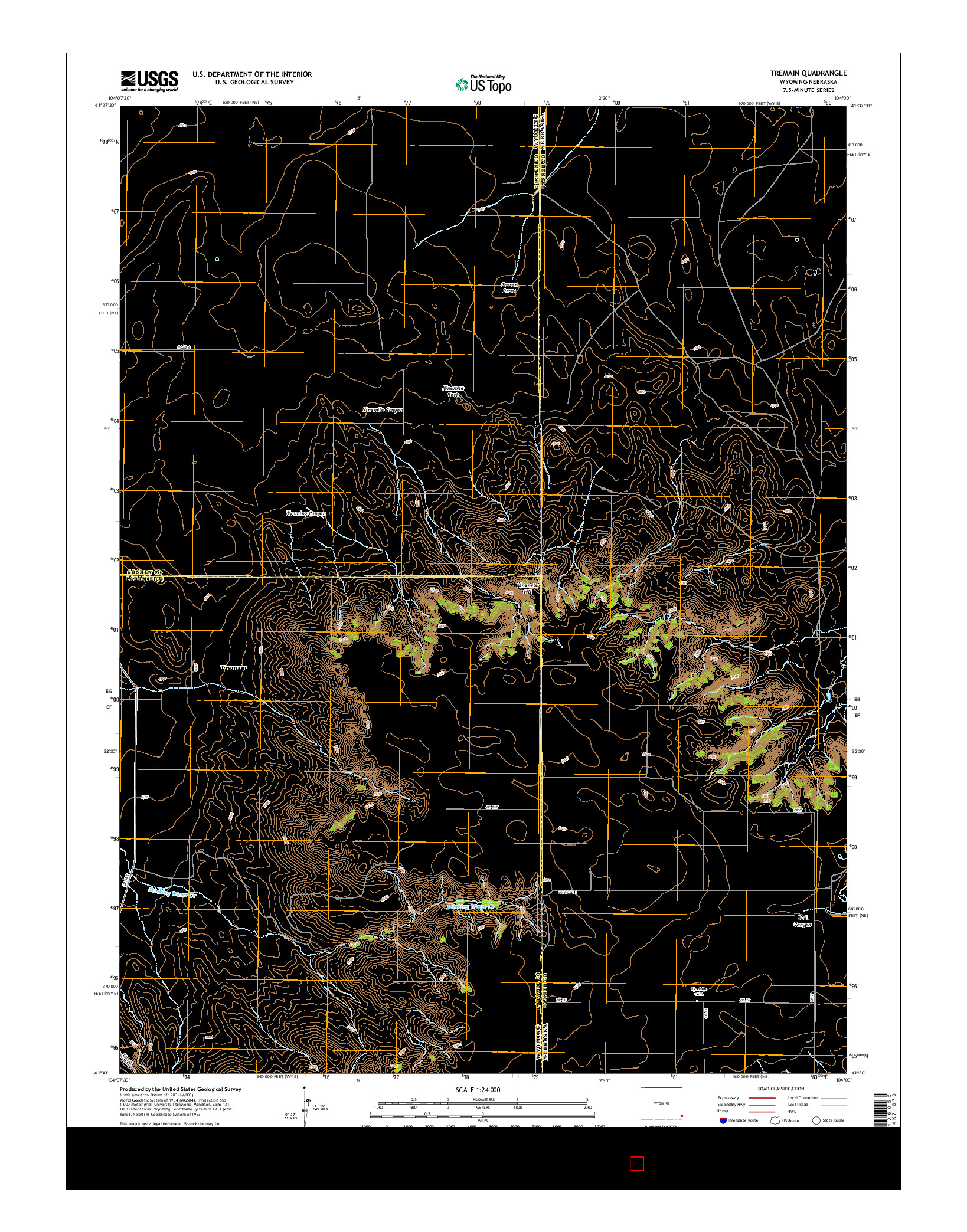 USGS US TOPO 7.5-MINUTE MAP FOR TREMAIN, WY-NE 2015