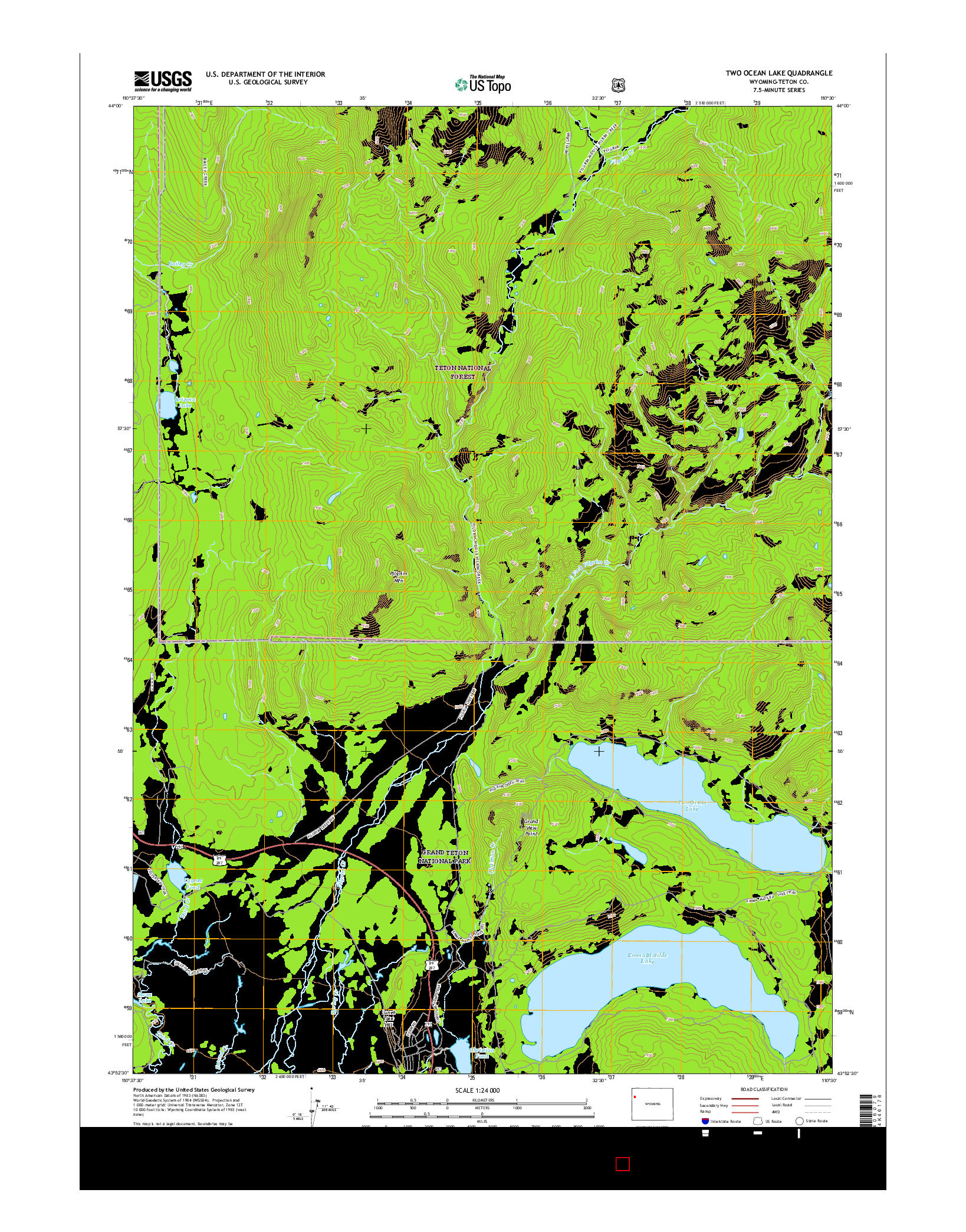 USGS US TOPO 7.5-MINUTE MAP FOR TWO OCEAN LAKE, WY 2015