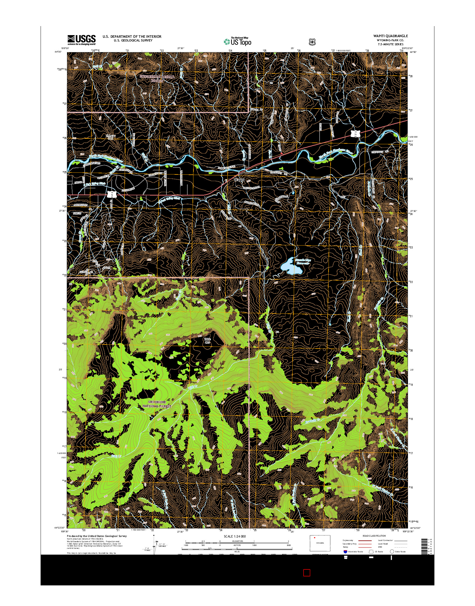 USGS US TOPO 7.5-MINUTE MAP FOR WAPITI, WY 2015