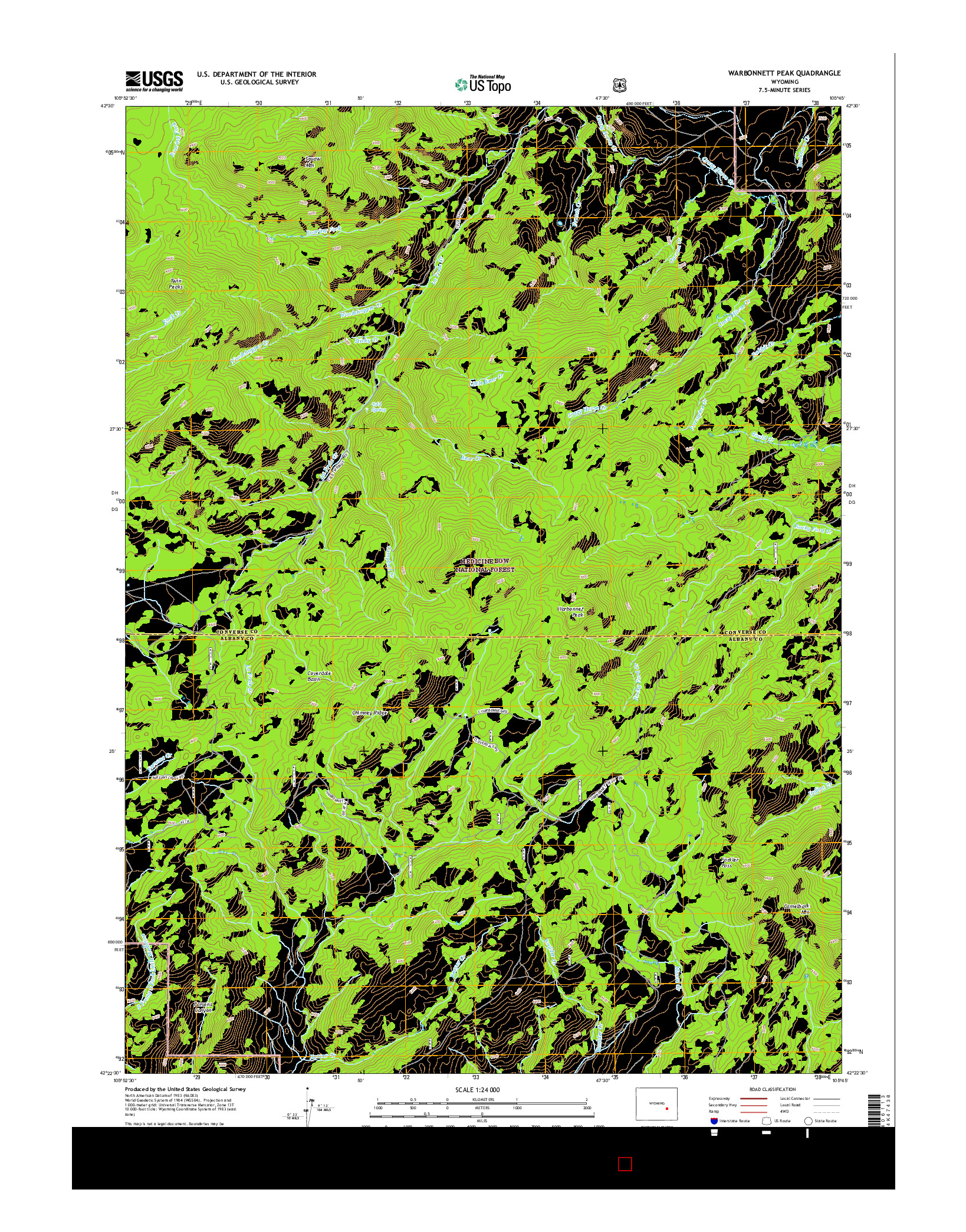 USGS US TOPO 7.5-MINUTE MAP FOR WARBONNETT PEAK, WY 2015