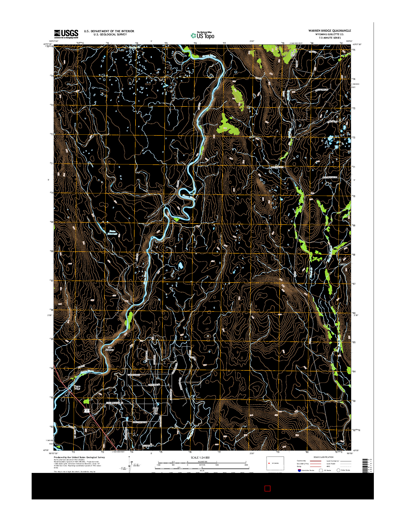 USGS US TOPO 7.5-MINUTE MAP FOR WARREN BRIDGE, WY 2015
