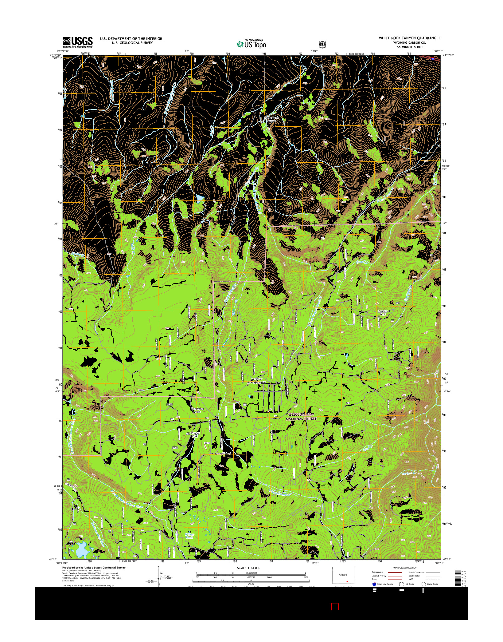 USGS US TOPO 7.5-MINUTE MAP FOR WHITE ROCK CANYON, WY 2015