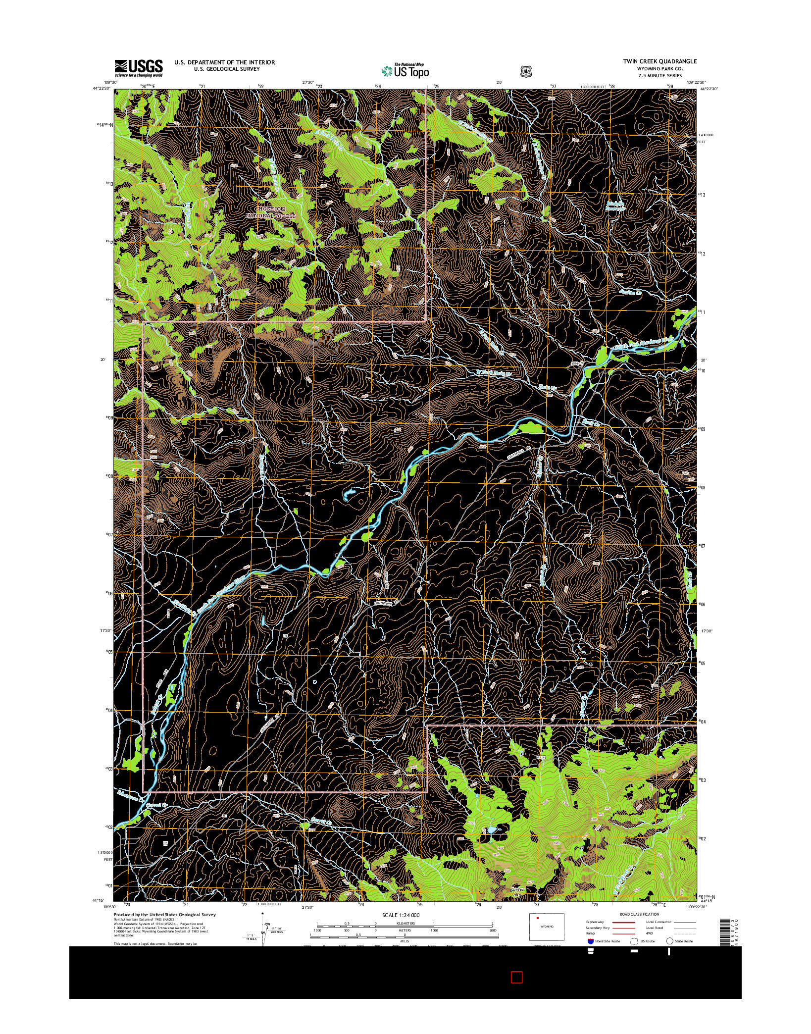 USGS US TOPO 7.5-MINUTE MAP FOR TWIN CREEK, WY 2015