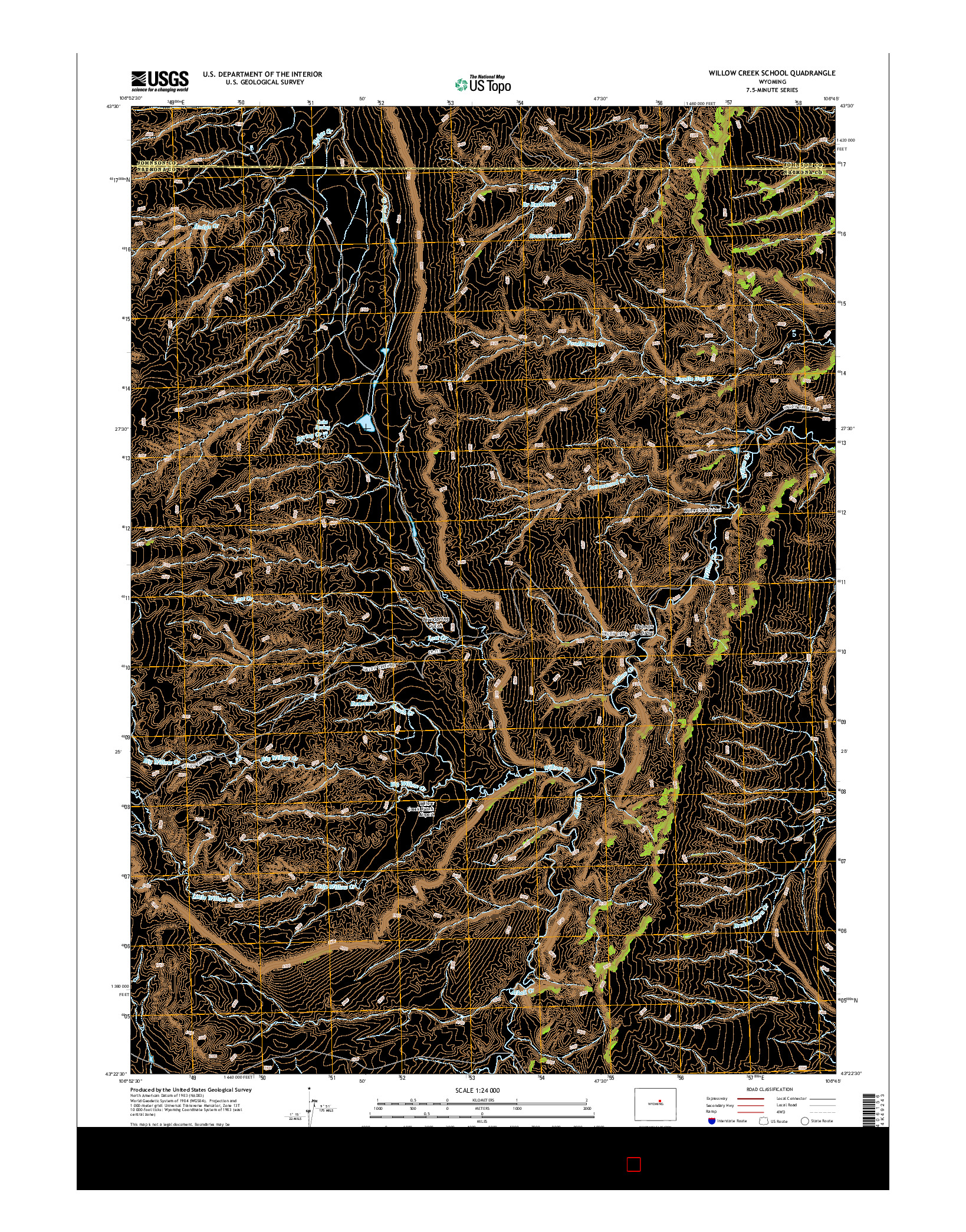 USGS US TOPO 7.5-MINUTE MAP FOR WILLOW CREEK SCHOOL, WY 2015
